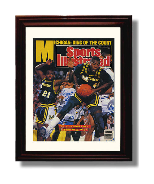 Michigan vs Seton Hall Basketball Wolverines Championship OT Victory 1989 SI College Basketball Wall Art 8x10 Beveled Frame college basketball wall art print