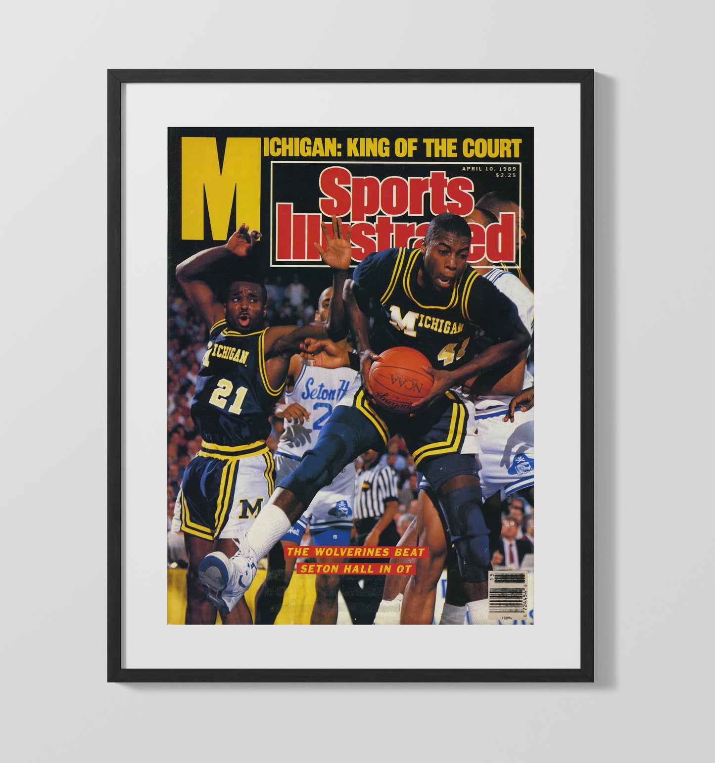 Michigan vs Seton Hall Basketball Wolverines Championship OT Victory 1989 SI College Basketball Wall Art 16x20 Gallery Frame college basketball wall art print