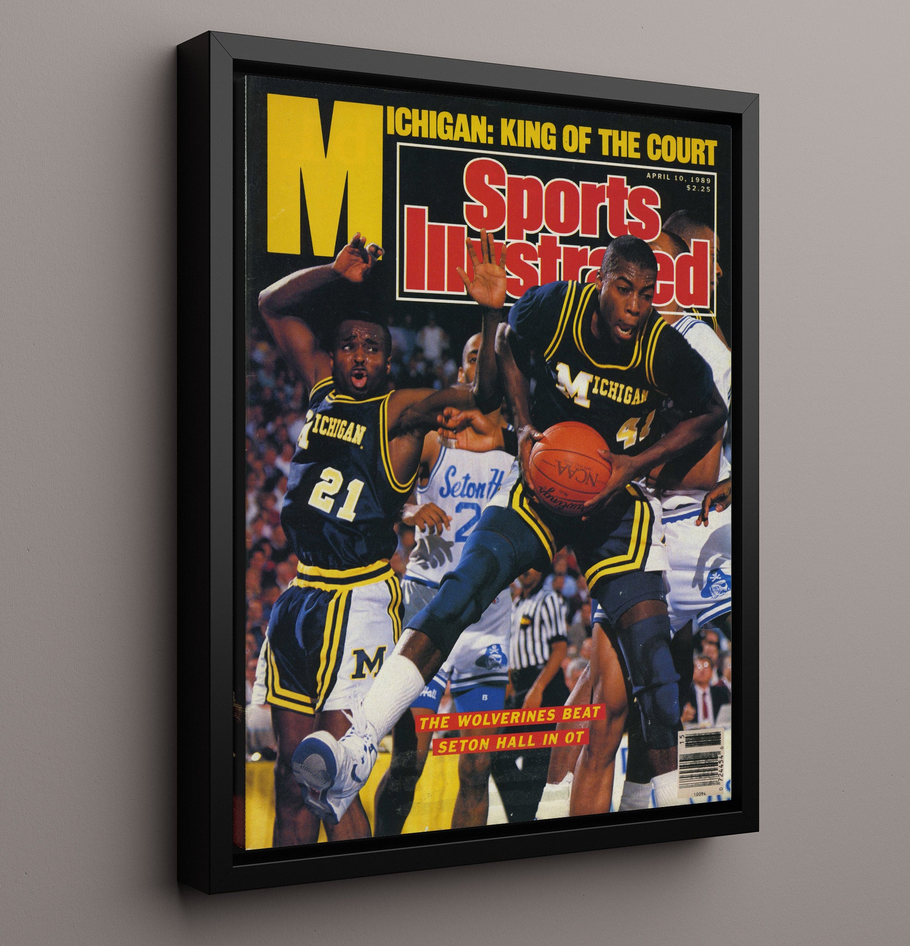 Michigan vs Seton Hall Basketball Wolverines Championship OT Victory 1989 SI College Basketball Wall Art 16x20 Framed Canvas college basketball wall art print