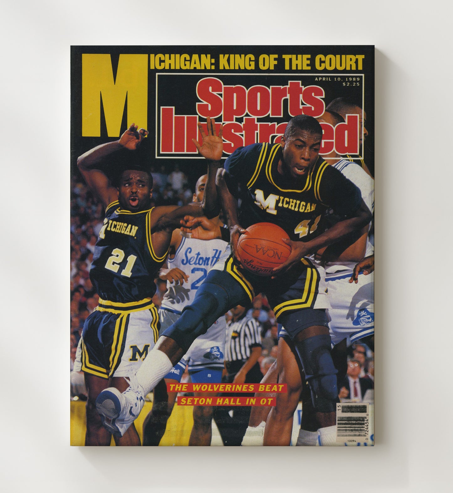 Michigan vs Seton Hall Basketball Wolverines Championship OT Victory 1989 SI College Basketball Wall Art 20x24 Canvas college basketball wall art print