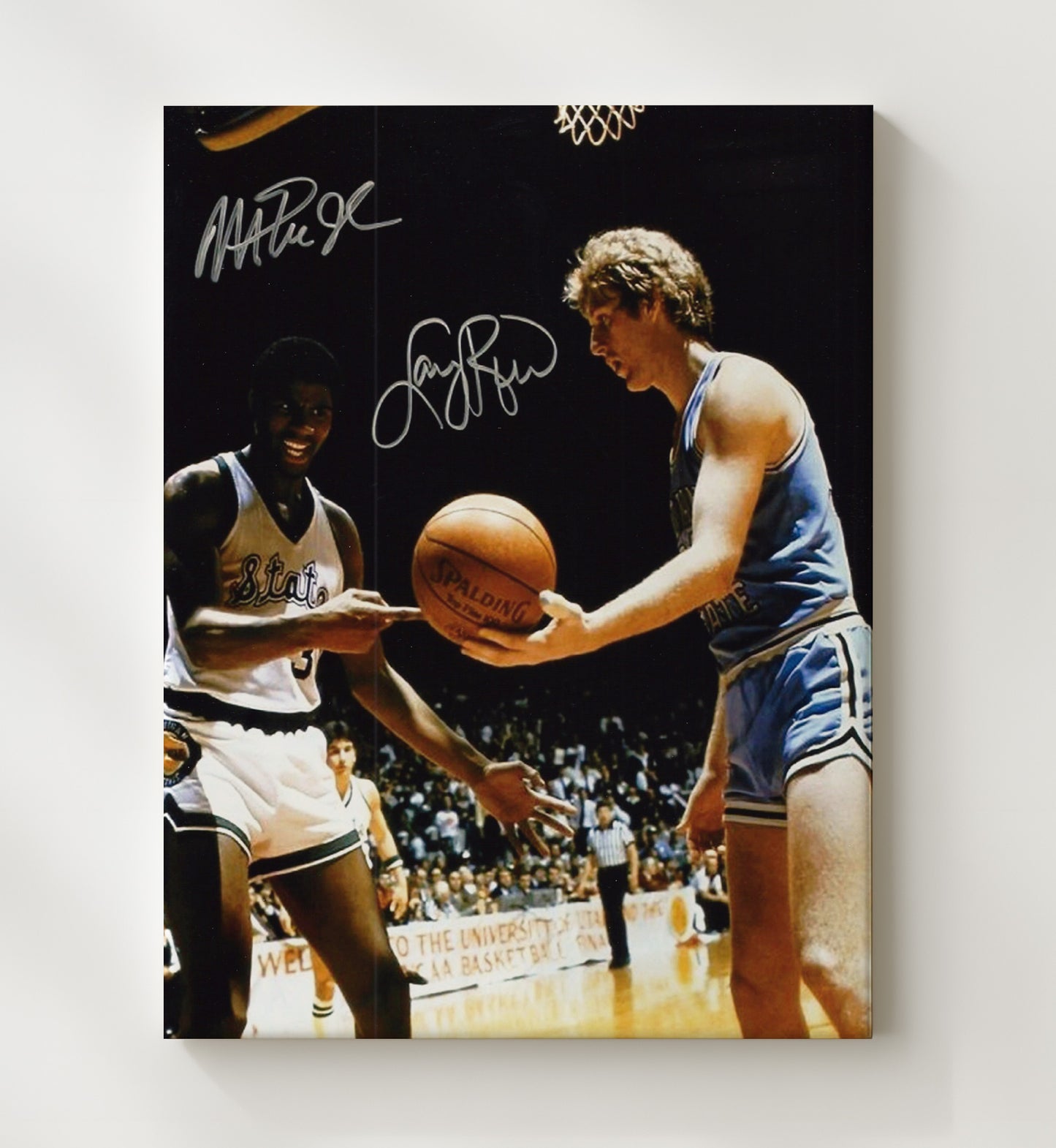 NCAA Basketball Larry Bird and Magic Johnson Championship Duel College Basketball Wall Art 20x24 Canvas college basketball wall art print