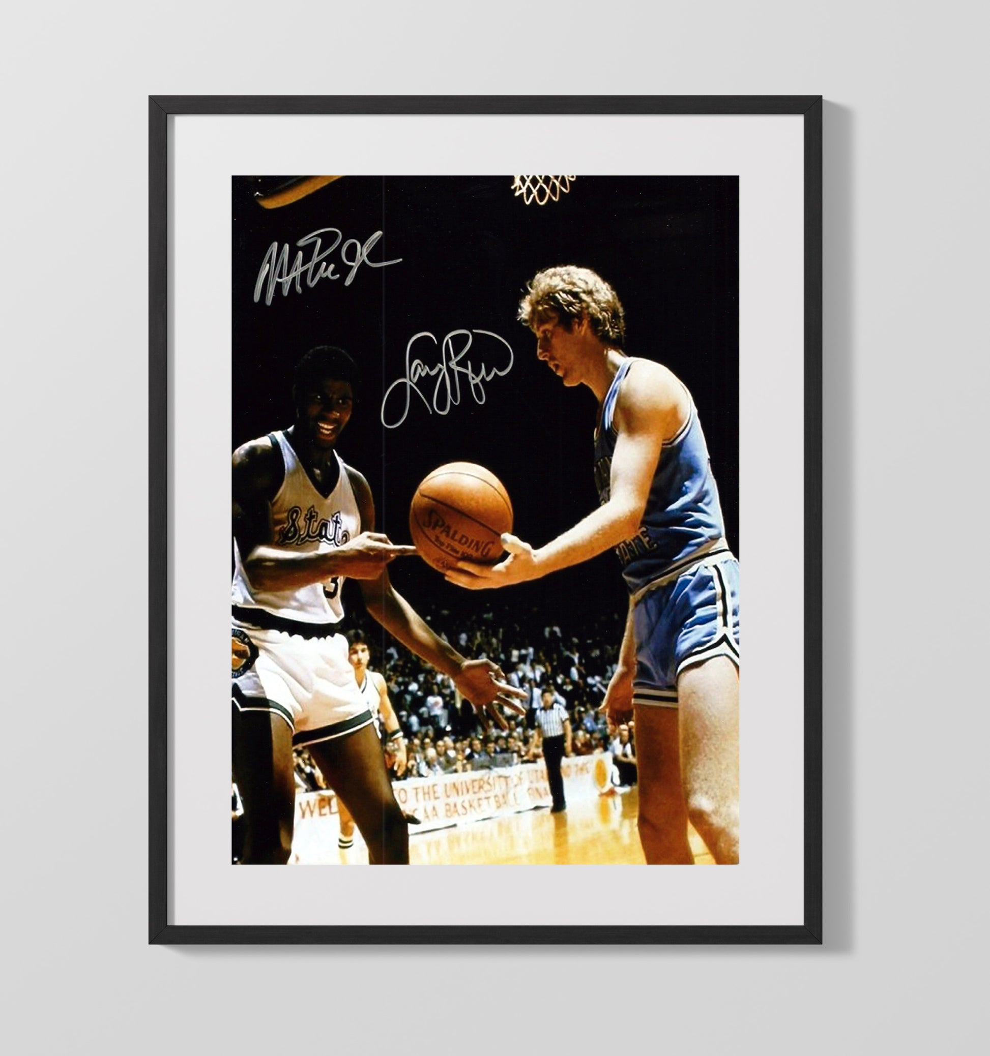 NCAA Basketball Larry Bird and Magic Johnson Championship Duel College Basketball Wall Art 16x20 Gallery Frame college basketball wall art print