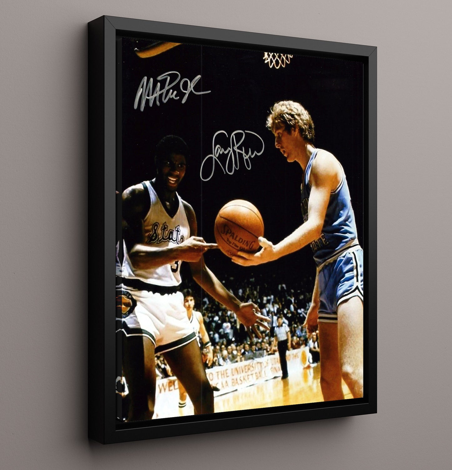 NCAA Basketball Larry Bird and Magic Johnson Championship Duel College Basketball Wall Art 16x20 Framed Canvas college basketball wall art print