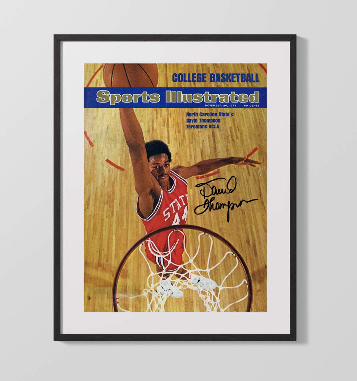 NC State Basketball David Thompson Above the Rim SI Cover 1973 College Basketball Wall Art 16x20 Gallery Frame college basketball wall art print
