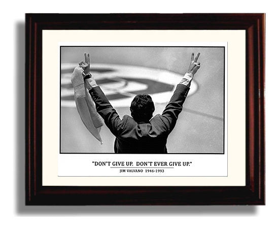 NC State Basketball Jim Valvano Dont Ever Give Up Celebration College Basketball Wall Art 8x10 Beveled Frame college basketball wall art print