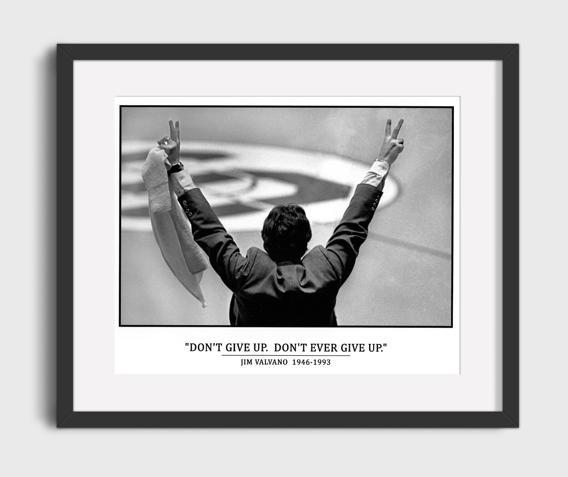 NC State Basketball Jim Valvano Dont Ever Give Up Celebration College Basketball Wall Art 16x20 Gallery Frame college basketball wall art print