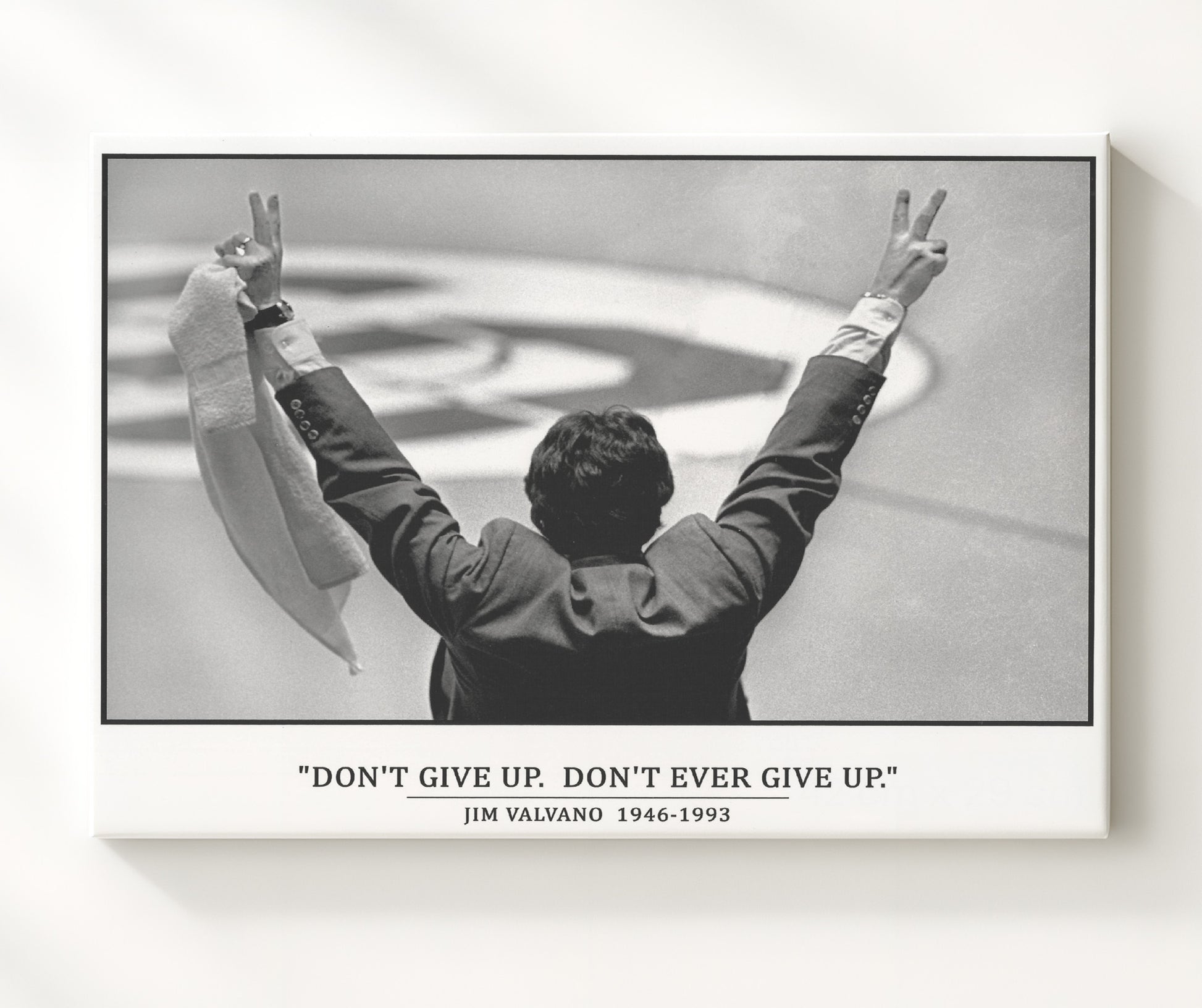 NC State Basketball Jim Valvano Dont Ever Give Up Celebration College Basketball Wall Art 20x24 Canvas college basketball wall art print