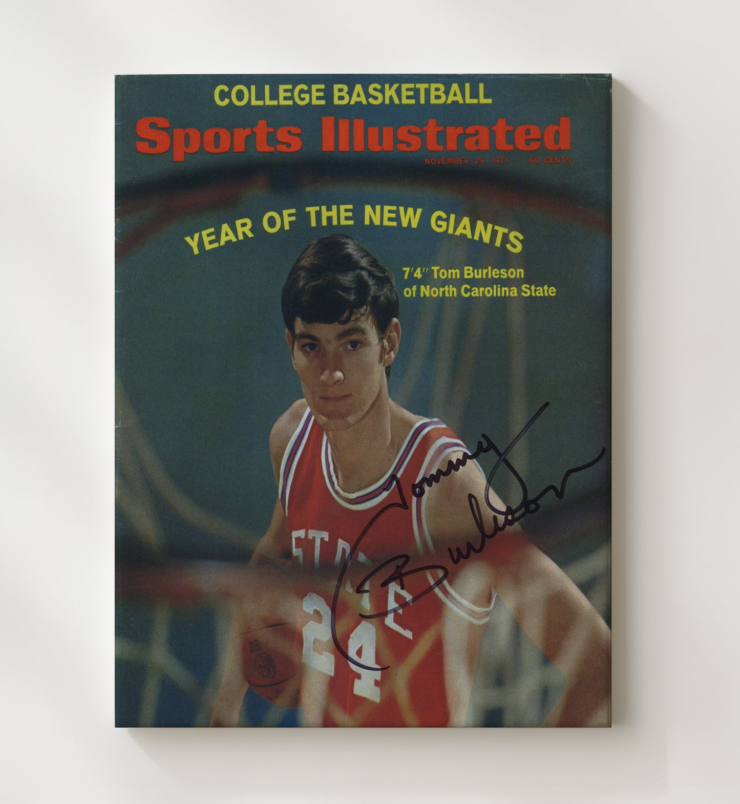 NC State Basketball Tom Burleson Towering Presence 1971 SI Cover College Basketball Wall Art 20x24 Canvas college basketball wall art print