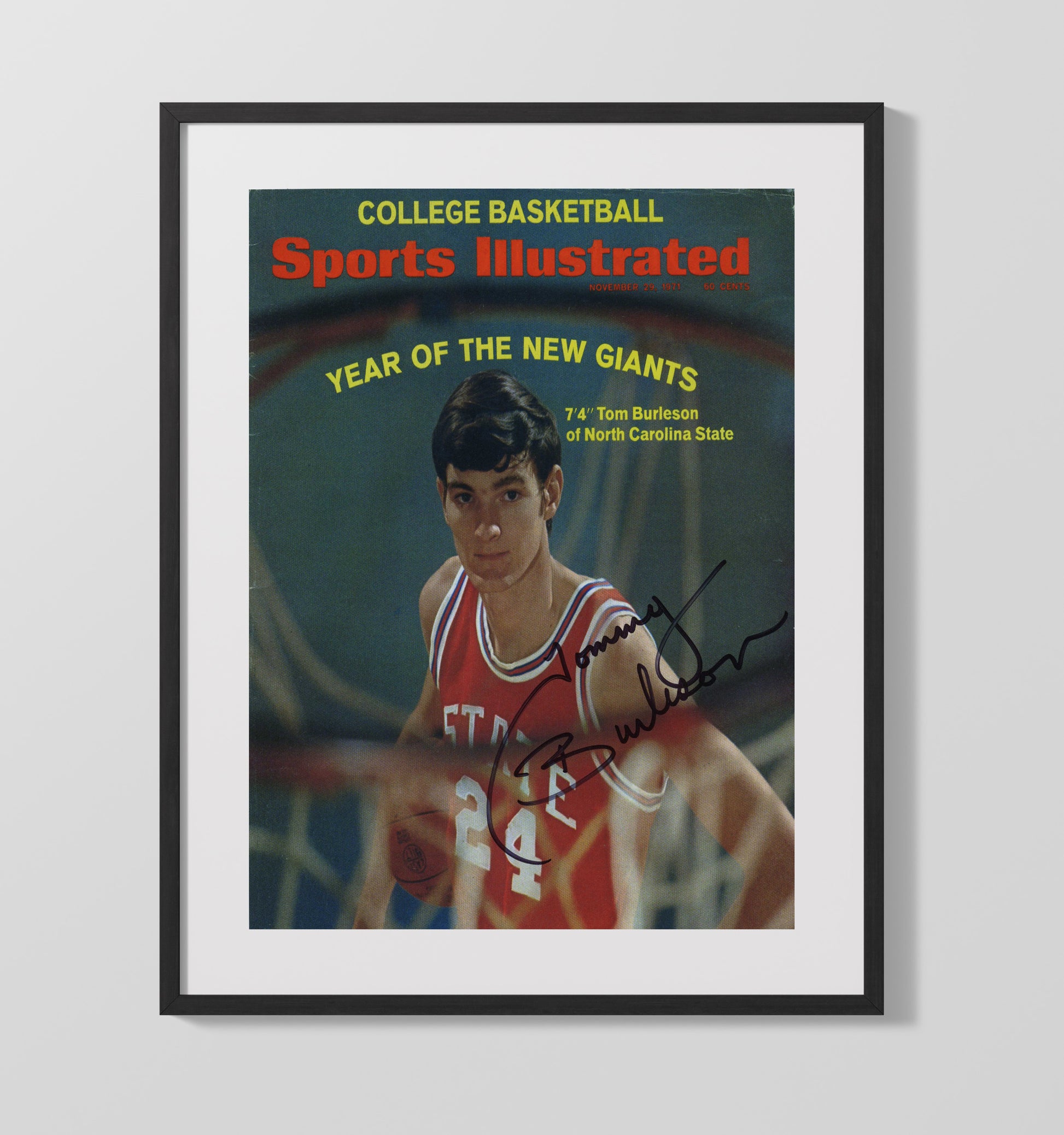 NC State Basketball Tom Burleson Towering Presence 1971 SI Cover College Basketball Wall Art 16x20 Gallery Frame college basketball wall art print