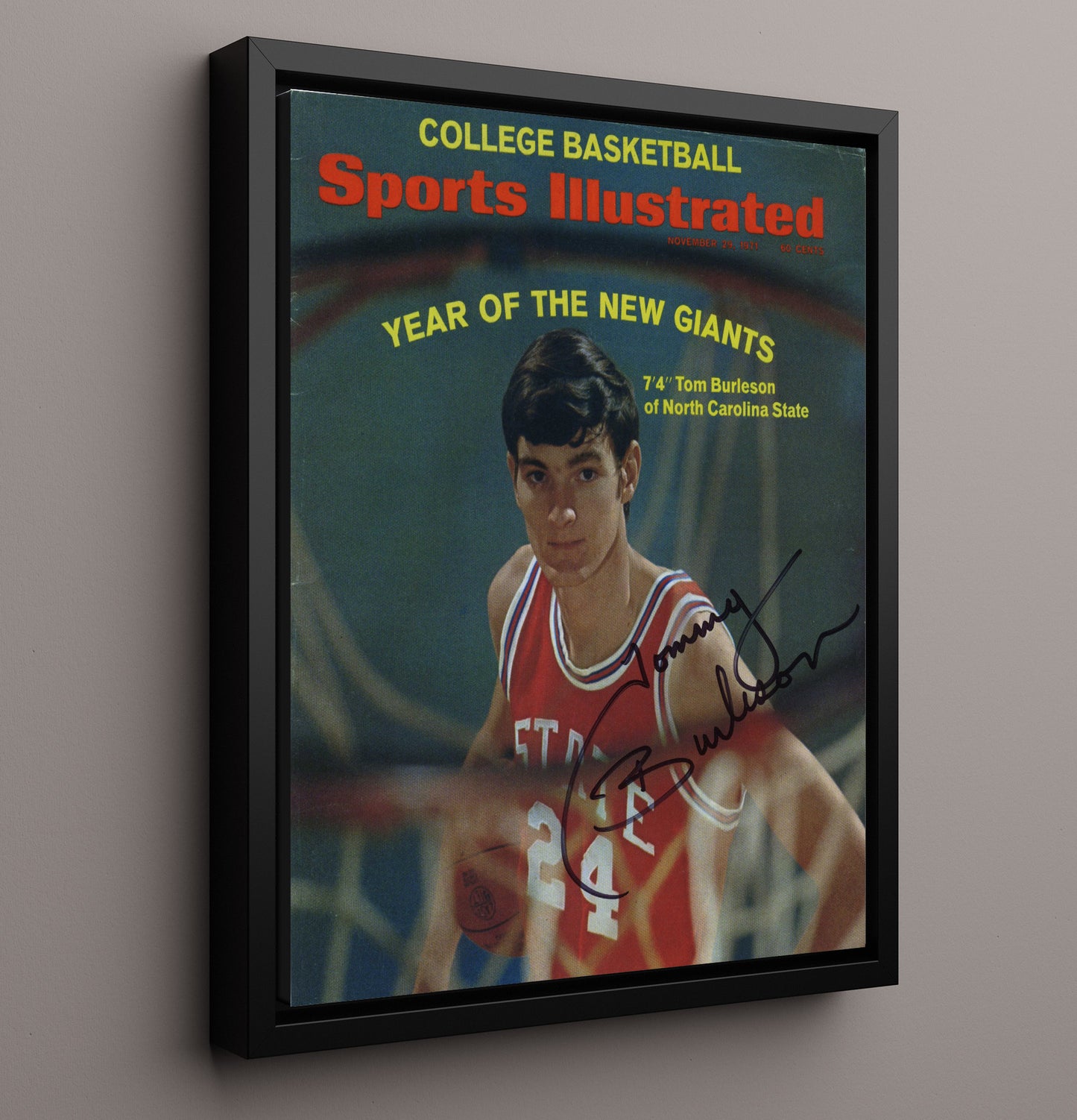 NC State Basketball Tom Burleson Towering Presence 1971 SI Cover College Basketball Wall Art 16x20 Framed Canvas college basketball wall art print