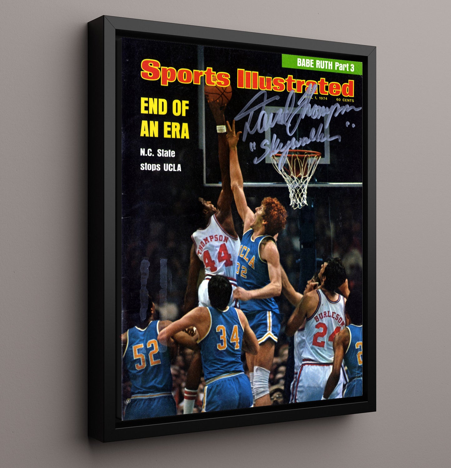 NC State vs UCLA Basketball Rim Block End of an Era 1974 SI College Basketball Wall Art 16x20 Framed Canvas college basketball wall art print