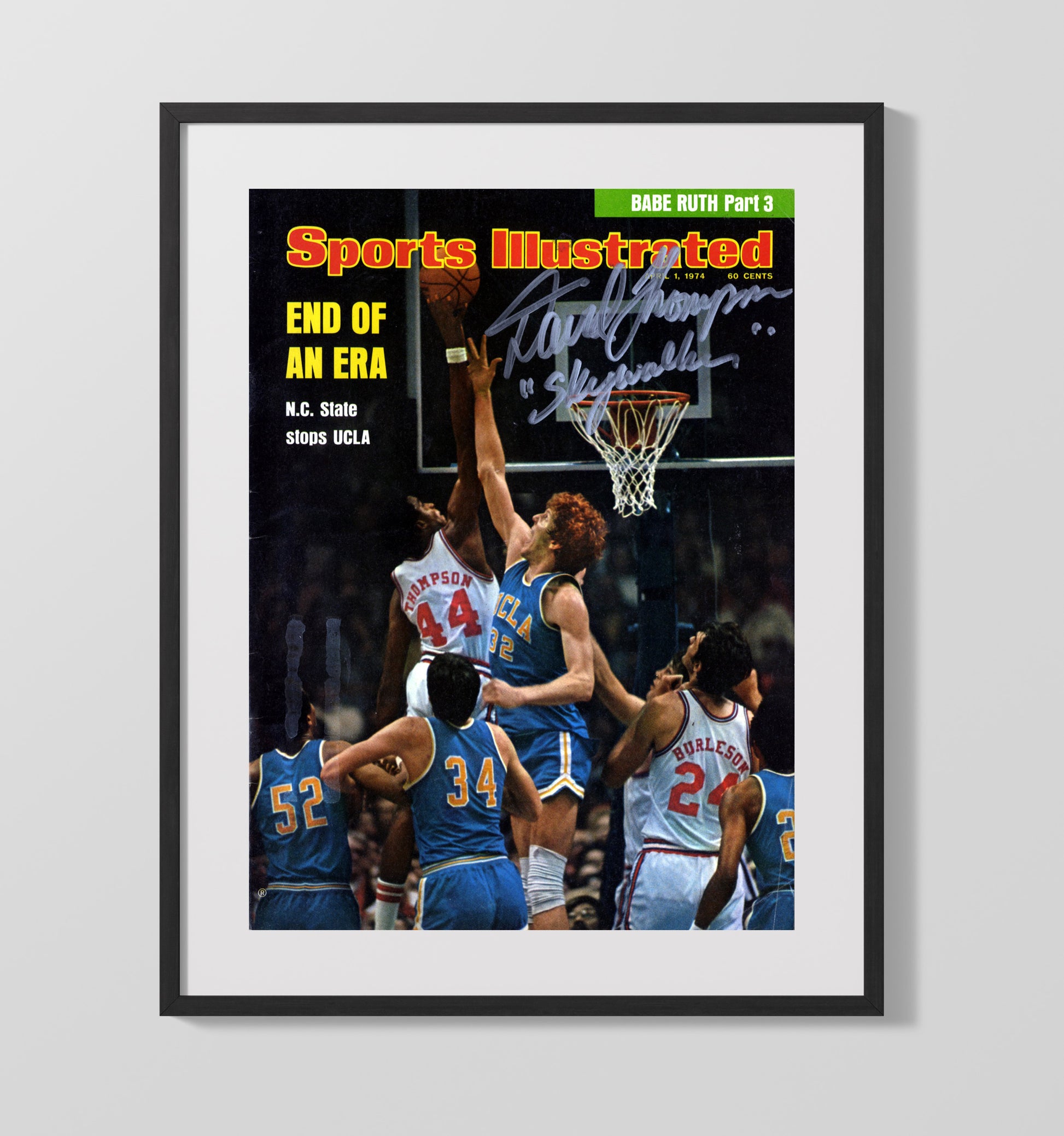 NC State vs UCLA Basketball Rim Block End of an Era 1974 SI College Basketball Wall Art 16x20 Gallery Frame college basketball wall art print