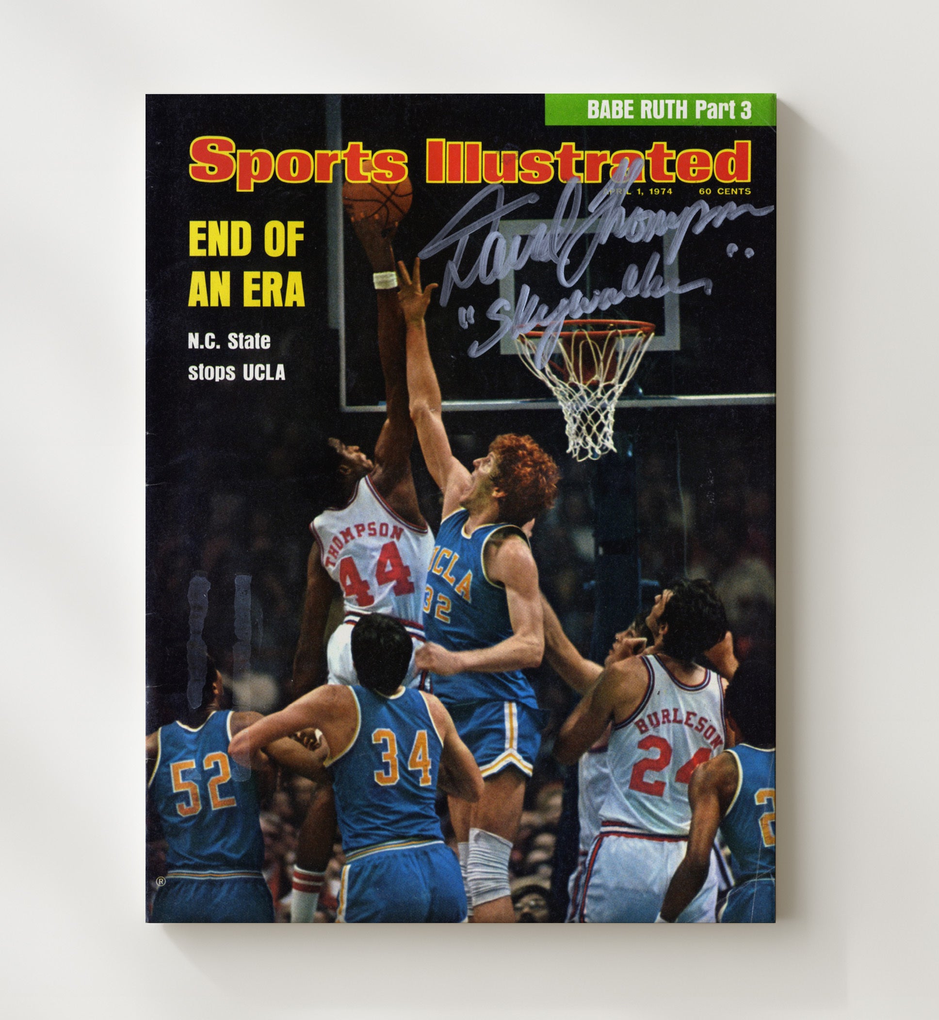NC State vs UCLA Basketball Rim Block End of an Era 1974 SI College Basketball Wall Art 20x24 Canvas college basketball wall art print