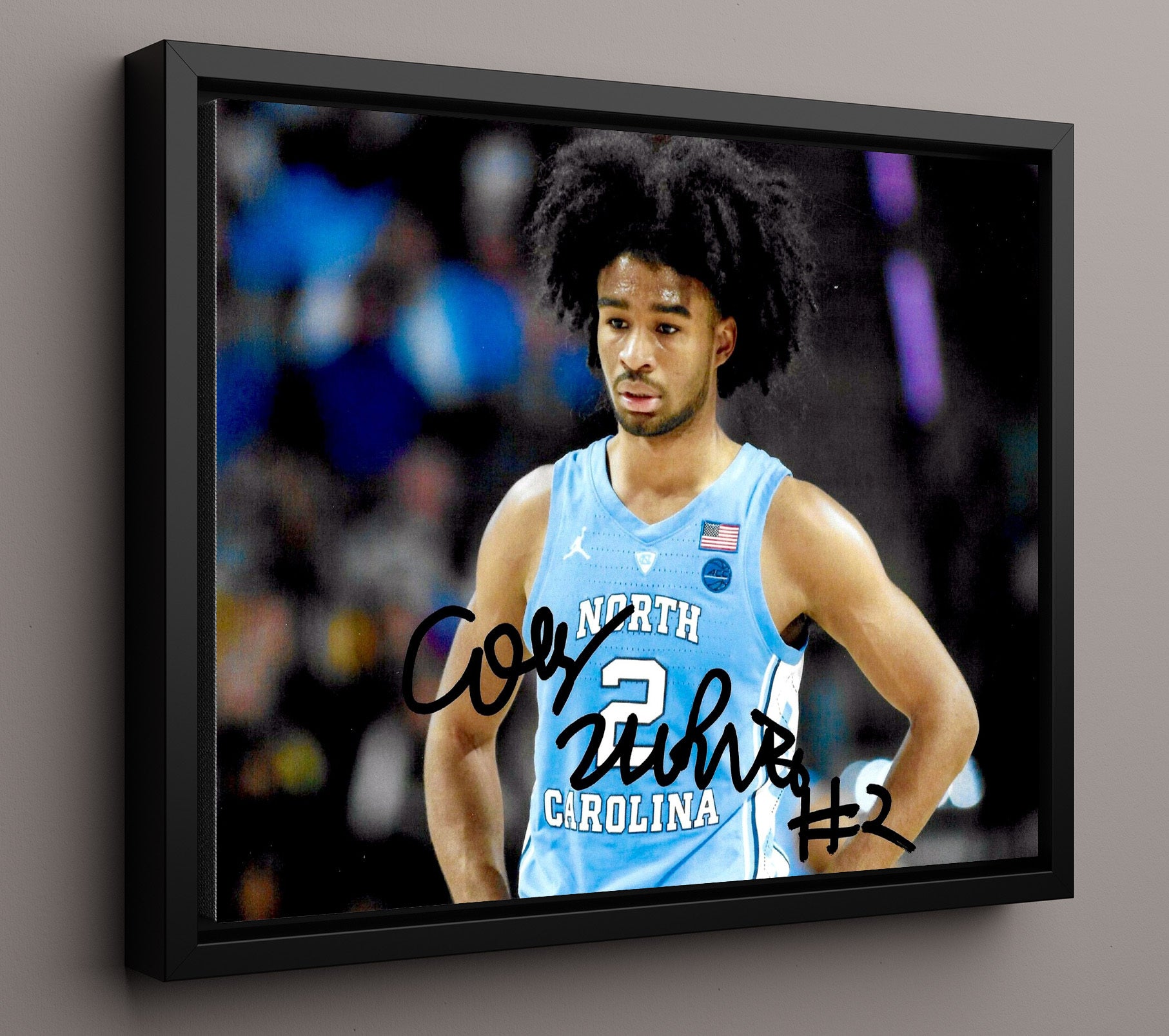 North Carolina Basketball Coby White Focused Game Face College Basketball Wall Art 16x20 Framed Canvas college basketball wall art print