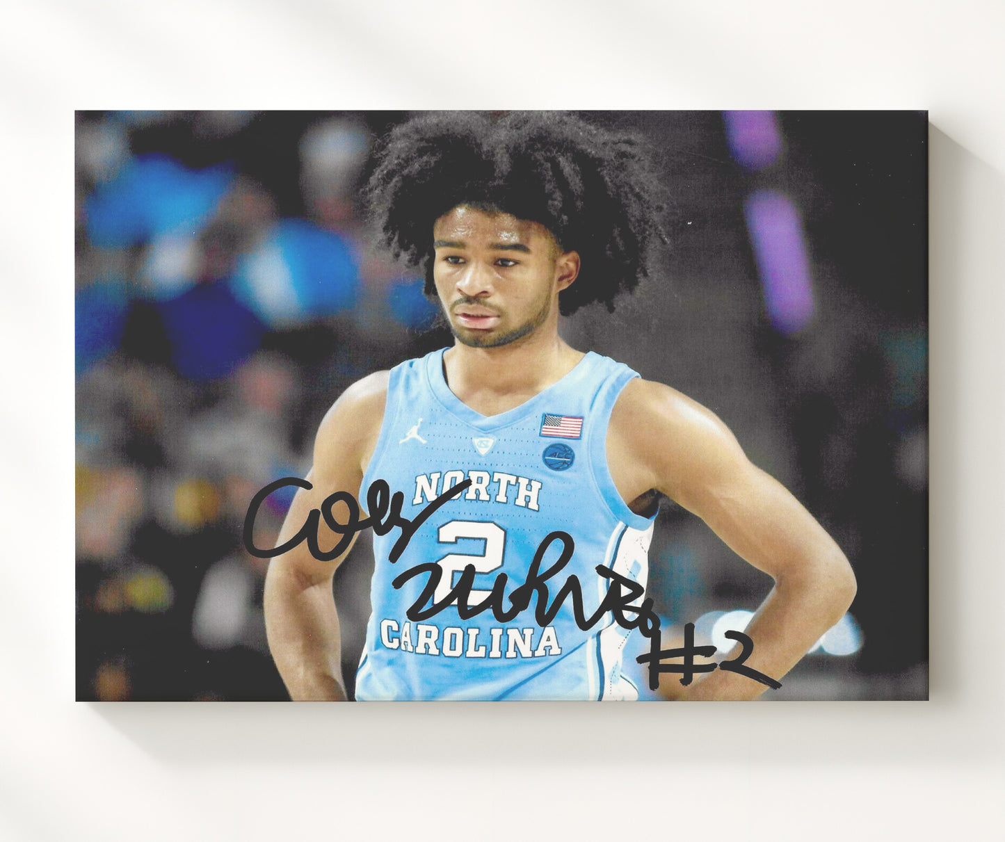 North Carolina Basketball Coby White Focused Game Face College Basketball Wall Art 20x24 Canvas college basketball wall art print