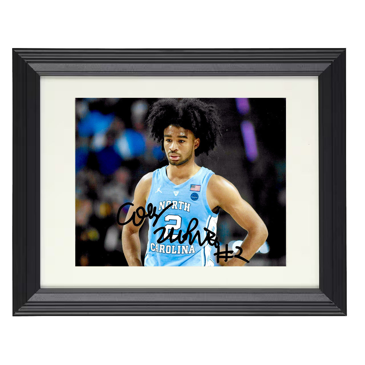 North Carolina – Coby White Focused Game Face – 8x10 black beveled framed college basketball wall art