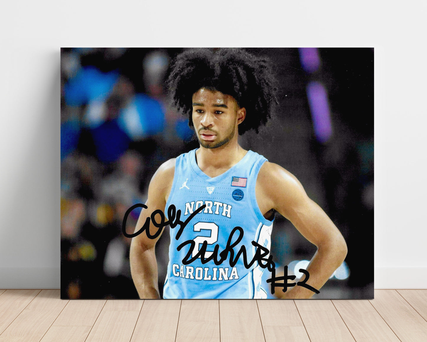 North Carolina Basketball Coby White Focused Game Face College Basketball Wall Art 16x20 Unframed Print college basketball wall art print