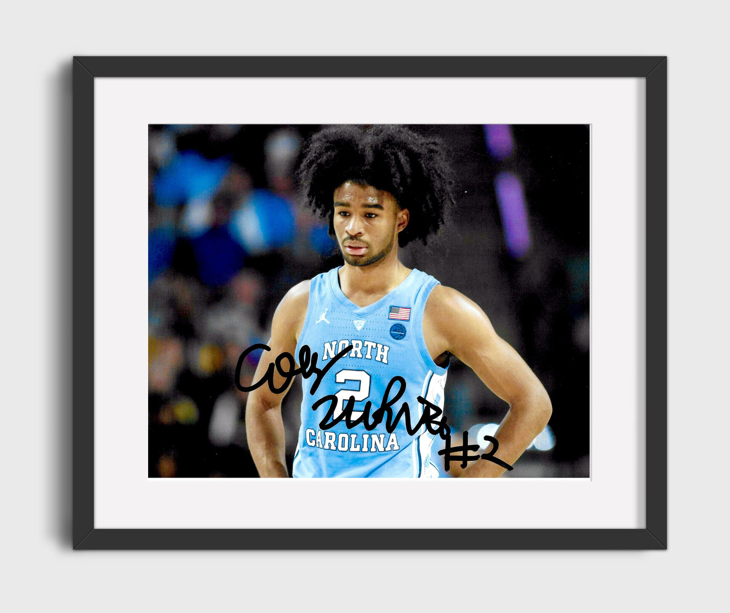 North Carolina Basketball Coby White Focused Game Face College Basketball Wall Art 16x20 Gallery Frame college basketball wall art print