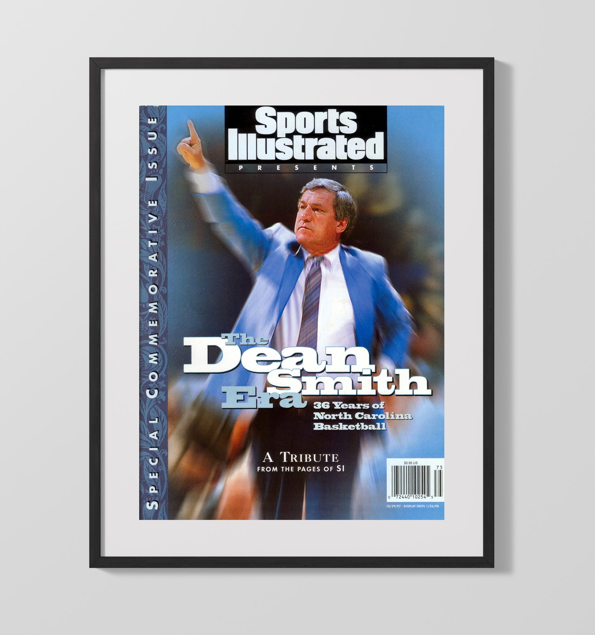 North Carolina Basketball Dean Smith Coaching Legacy Tribute Era 1997 SI College Basketball Wall Art 16x20 Gallery Frame college basketball wall art print