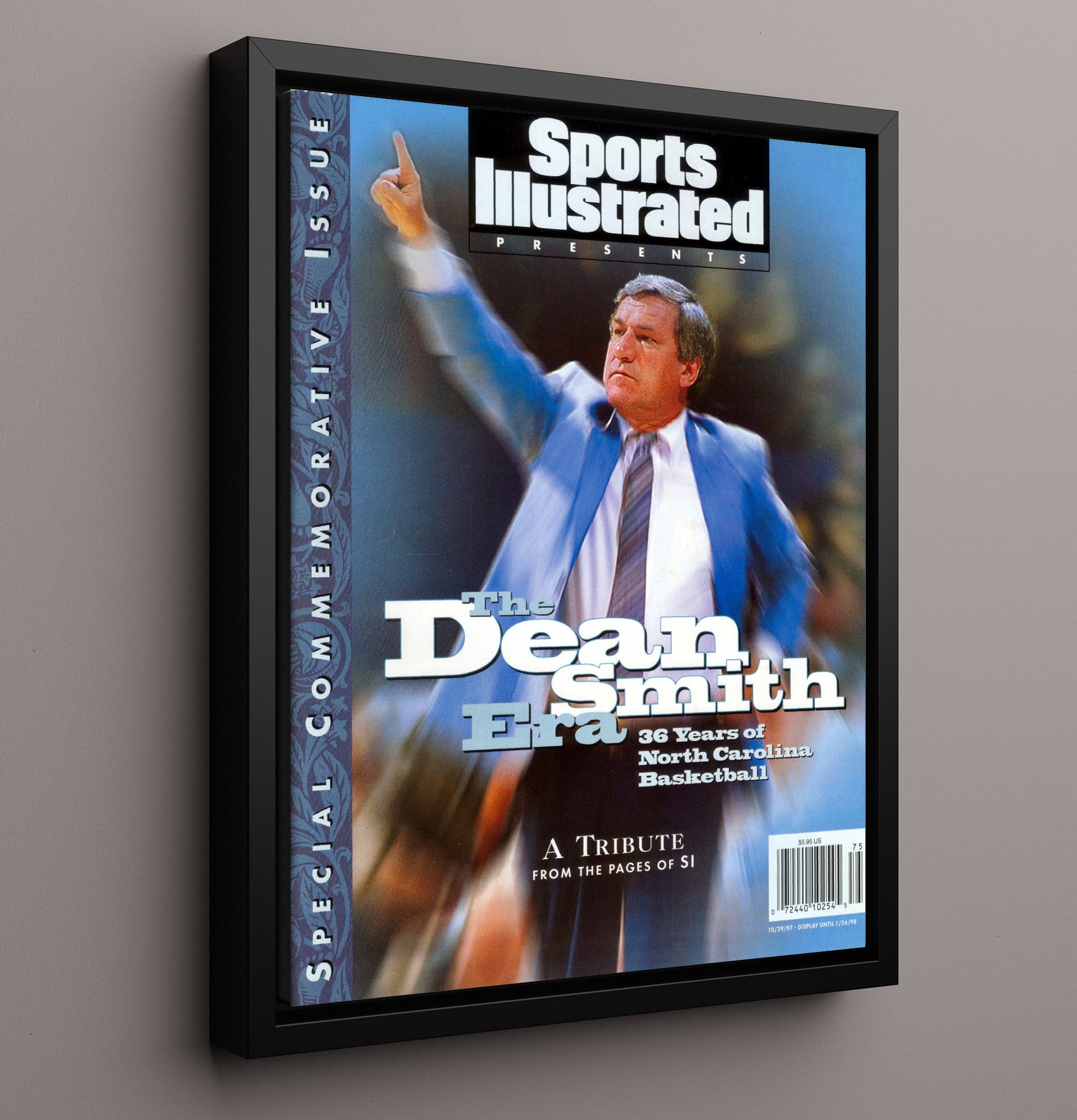North Carolina Basketball Dean Smith Coaching Legacy Tribute Era 1997 SI College Basketball Wall Art 16x20 Framed Canvas college basketball wall art print