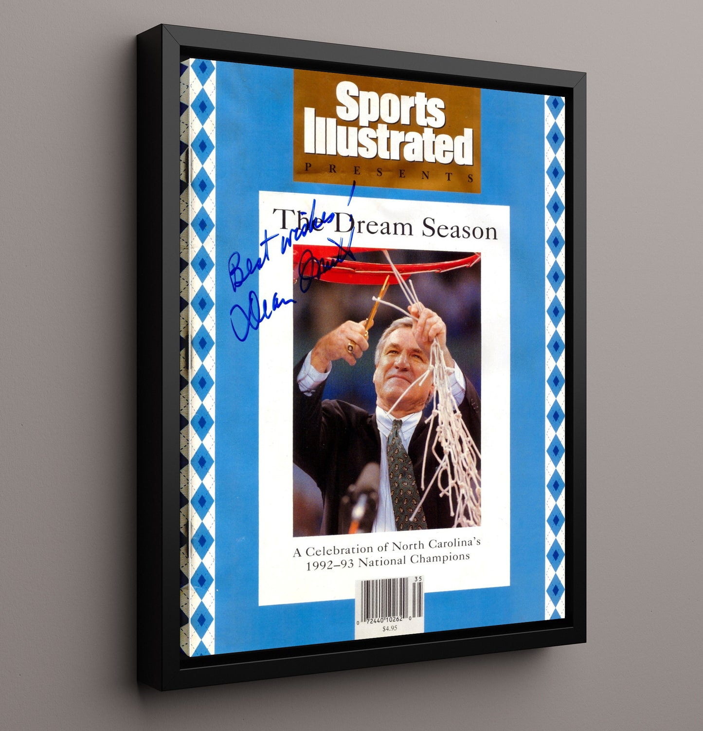 North Carolina Basketball Dean Smith Dream Season Championship Cut College Basketball Wall Art 16x20 Framed Canvas college basketball wall art print