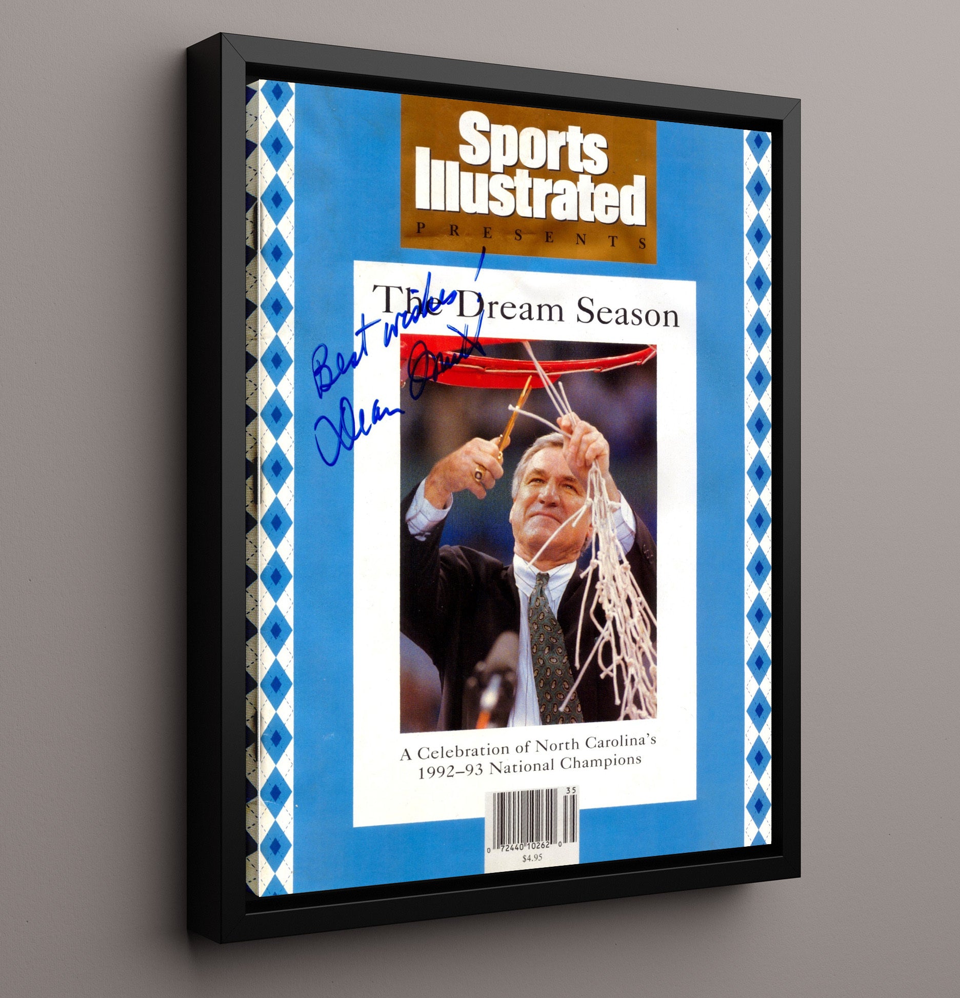 North Carolina Basketball Dean Smith Dream Season Championship Cut College Basketball Wall Art 16x20 Framed Canvas college basketball wall art print