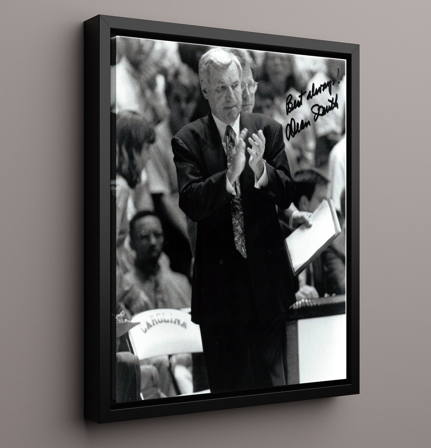 North Carolina Basketball Dean Smith Sideline Applause Leadership College Basketball Wall Art 16x20 Framed Canvas college basketball wall art print