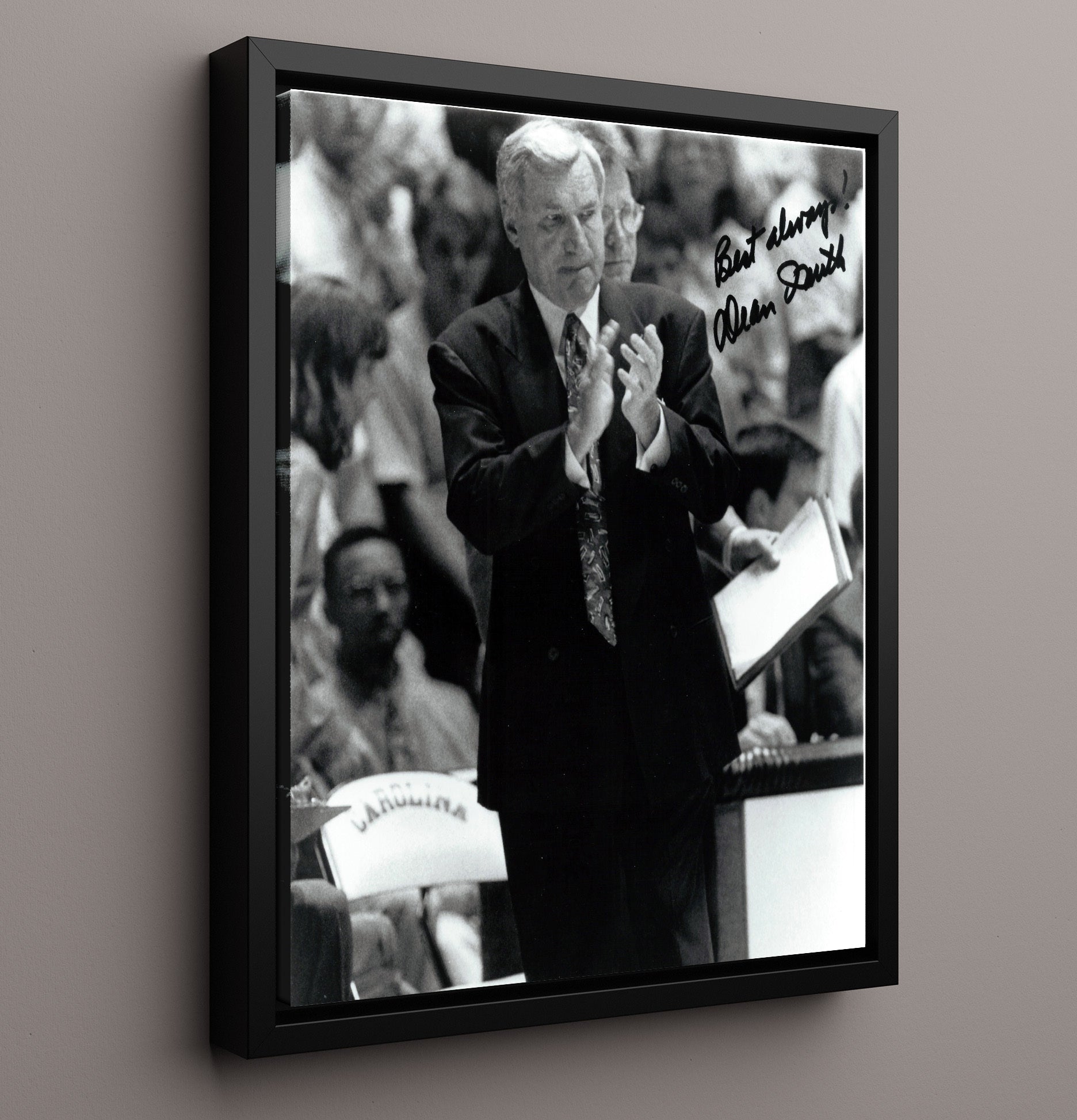 North Carolina Basketball Dean Smith Sideline Applause Leadership College Basketball Wall Art 16x20 Framed Canvas college basketball wall art print