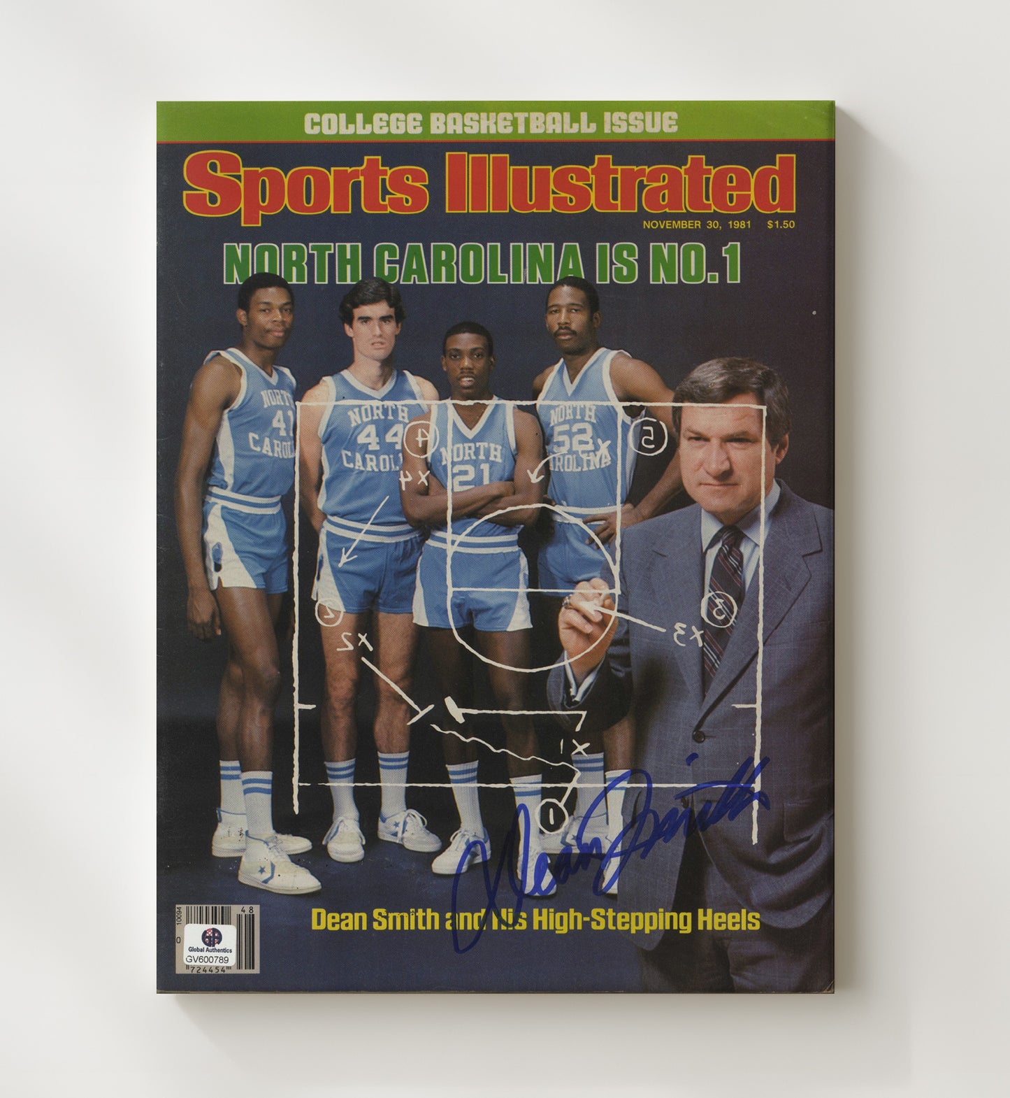 North Carolina Basketball Dean Smith Sideline Strategy No 1 Ranking Team 1981 SI College Basketball Wall Art 20x24 Canvas college basketball wall art print