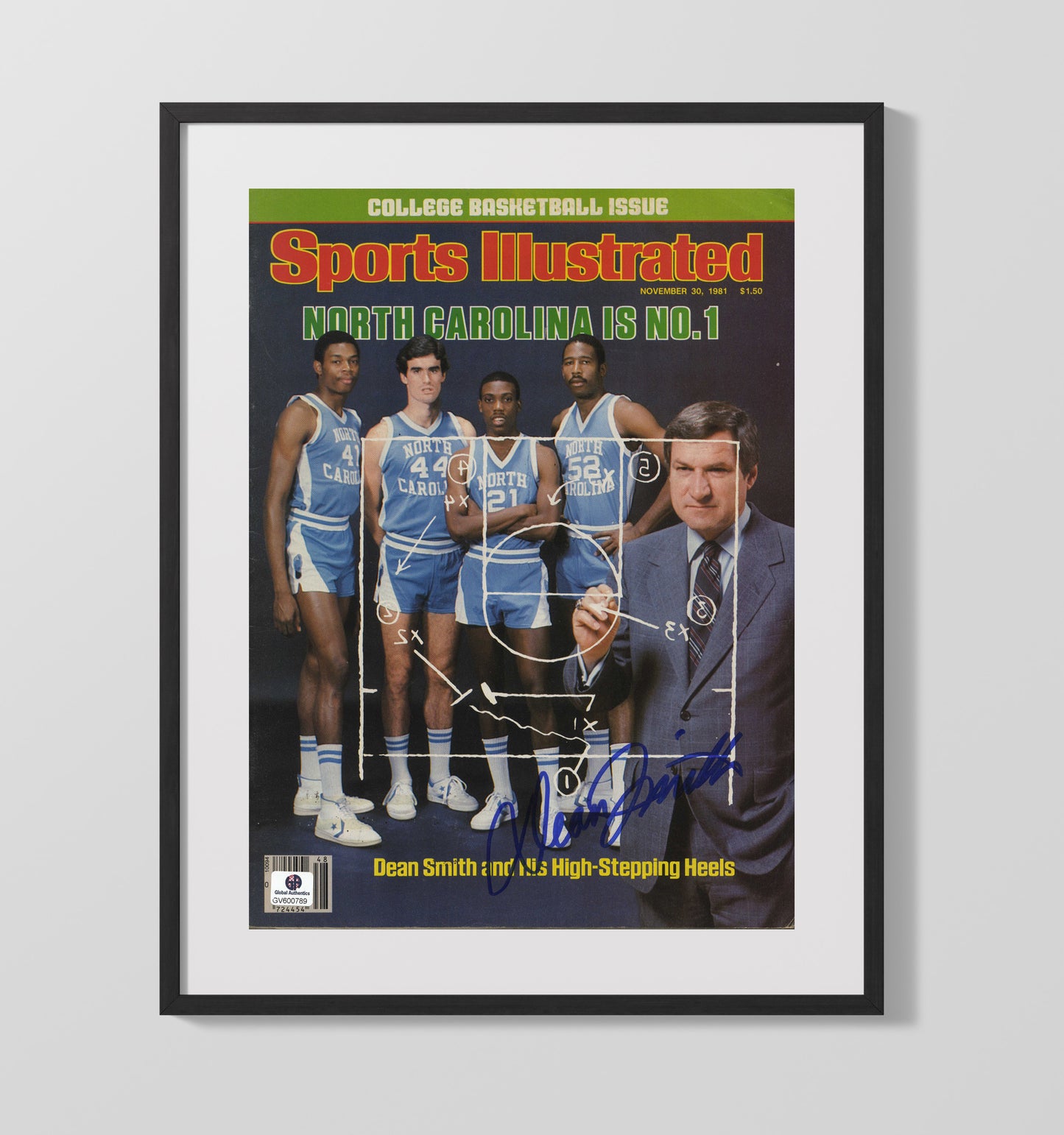 North Carolina Basketball Dean Smith Sideline Strategy No 1 Ranking Team 1981 SI College Basketball Wall Art 16x20 Gallery Frame college basketball wall art print