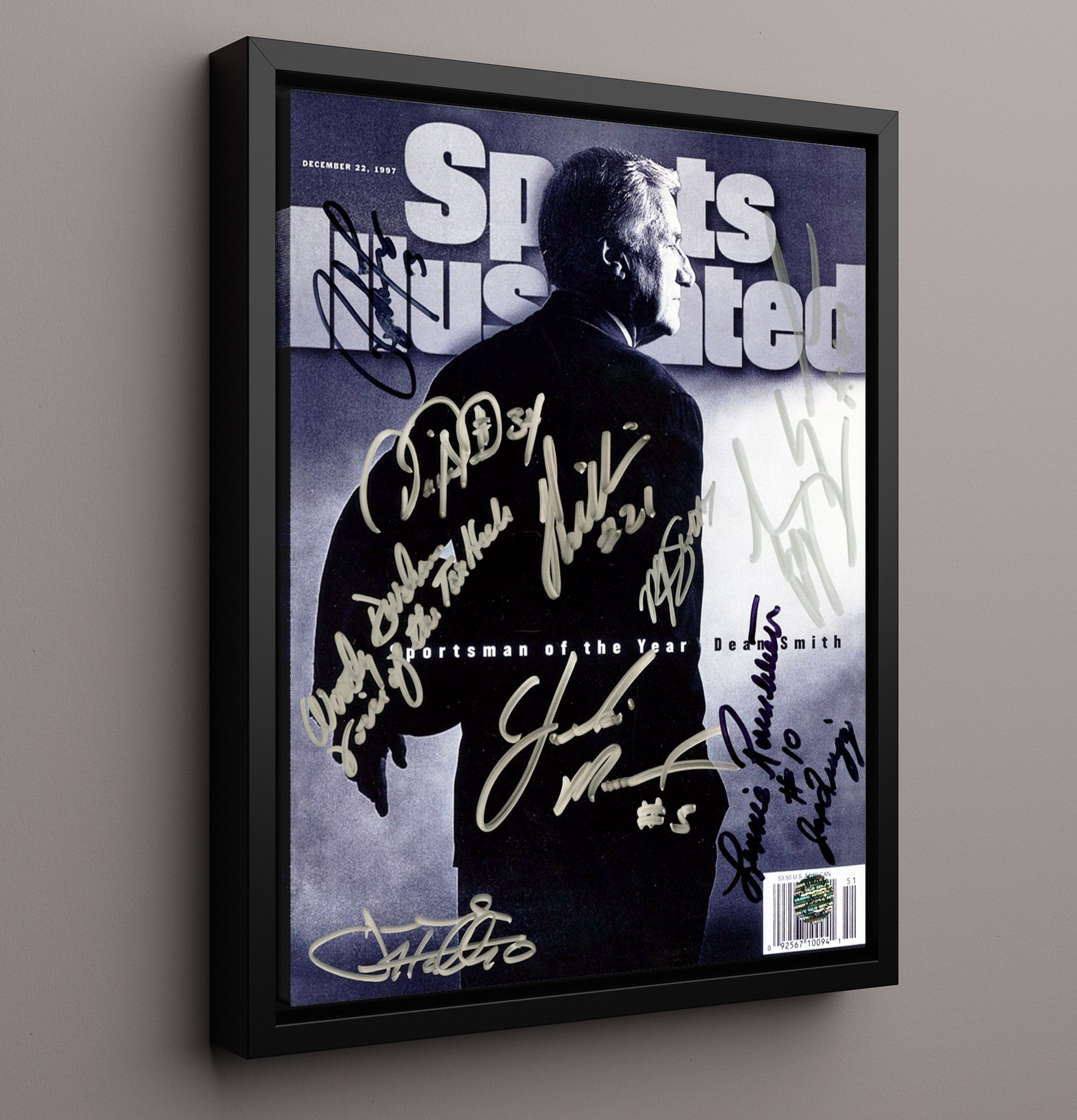 North Carolina Basketball Dean Smith Sportsman of the Year SI Cover 1997 College Basketball Wall Art 16x20 Framed Canvas college basketball wall art print