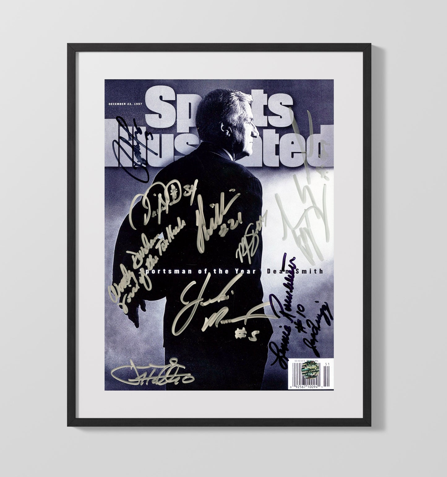 North Carolina Basketball Dean Smith Sportsman of the Year SI Cover 1997 College Basketball Wall Art 16x20 Gallery Frame college basketball wall art print
