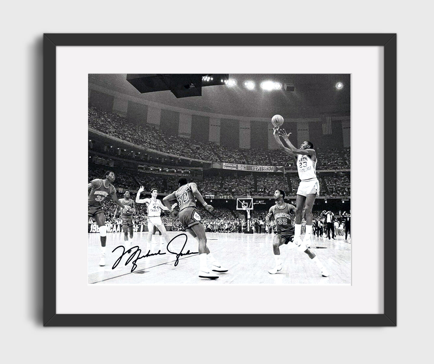 North Carolina Basketball Jordan Clutch Jumper Arena Spotlight College Basketball Wall Art 16x20 Gallery Frame college basketball wall art print