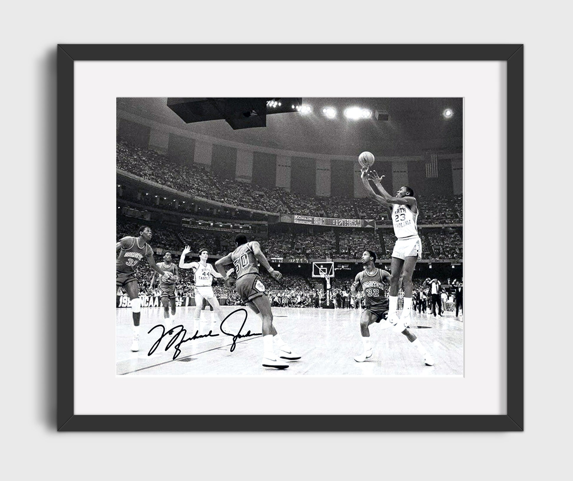 North Carolina Basketball Jordan Clutch Jumper Arena Spotlight College Basketball Wall Art 16x20 Gallery Frame college basketball wall art print