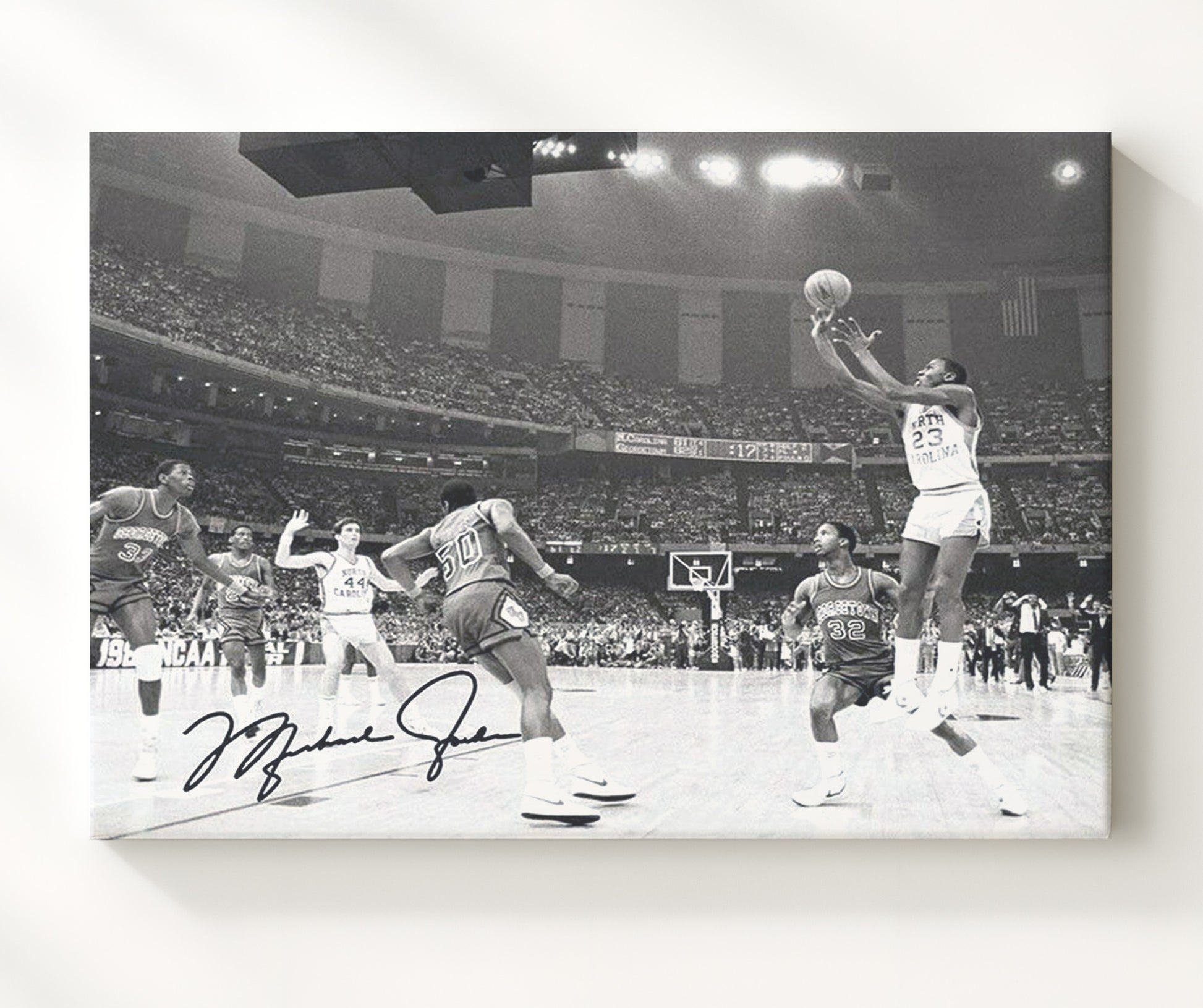 North Carolina Basketball Jordan Clutch Jumper Arena Spotlight College Basketball Wall Art 20x24 Canvas college basketball wall art print