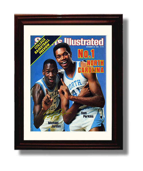North Carolina Basketball Jordan and Sam Perkins No 1 Team Feature 1983 SI College Basketball Wall Art 8x10 Beveled Frame college basketball wall art print