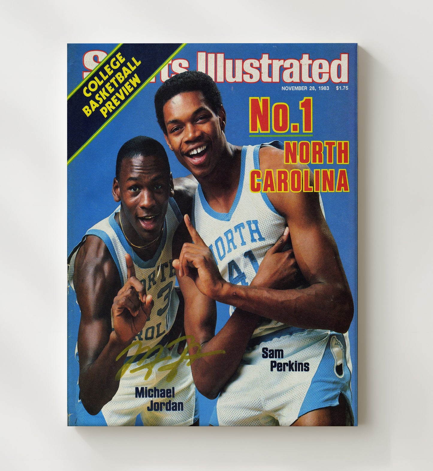 North Carolina Basketball Jordan and Sam Perkins No 1 Team Feature 1983 SI College Basketball Wall Art 20x24 Canvas college basketball wall art print