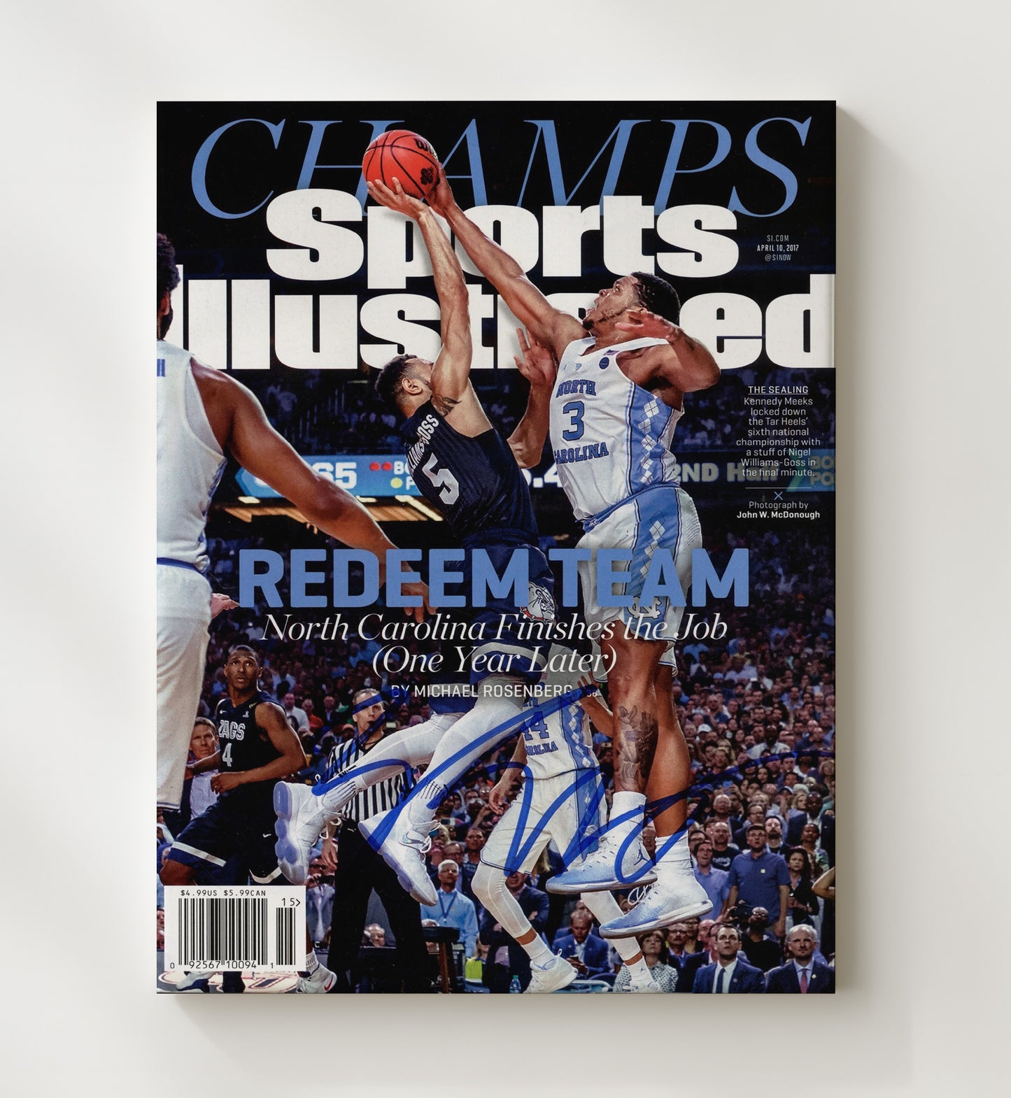 North Carolina Basketball Kennedy Meeks Championship Block SI Cover 2017 College Basketball Wall Art 20x24 Canvas college basketball wall art print