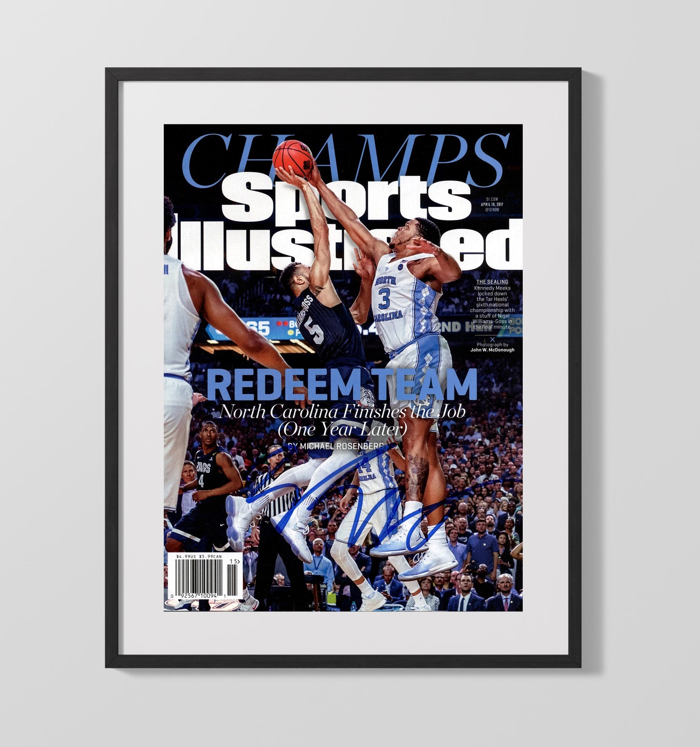 North Carolina Basketball Kennedy Meeks Championship Block SI Cover 2017 College Basketball Wall Art 16x20 Gallery Frame college basketball wall art print