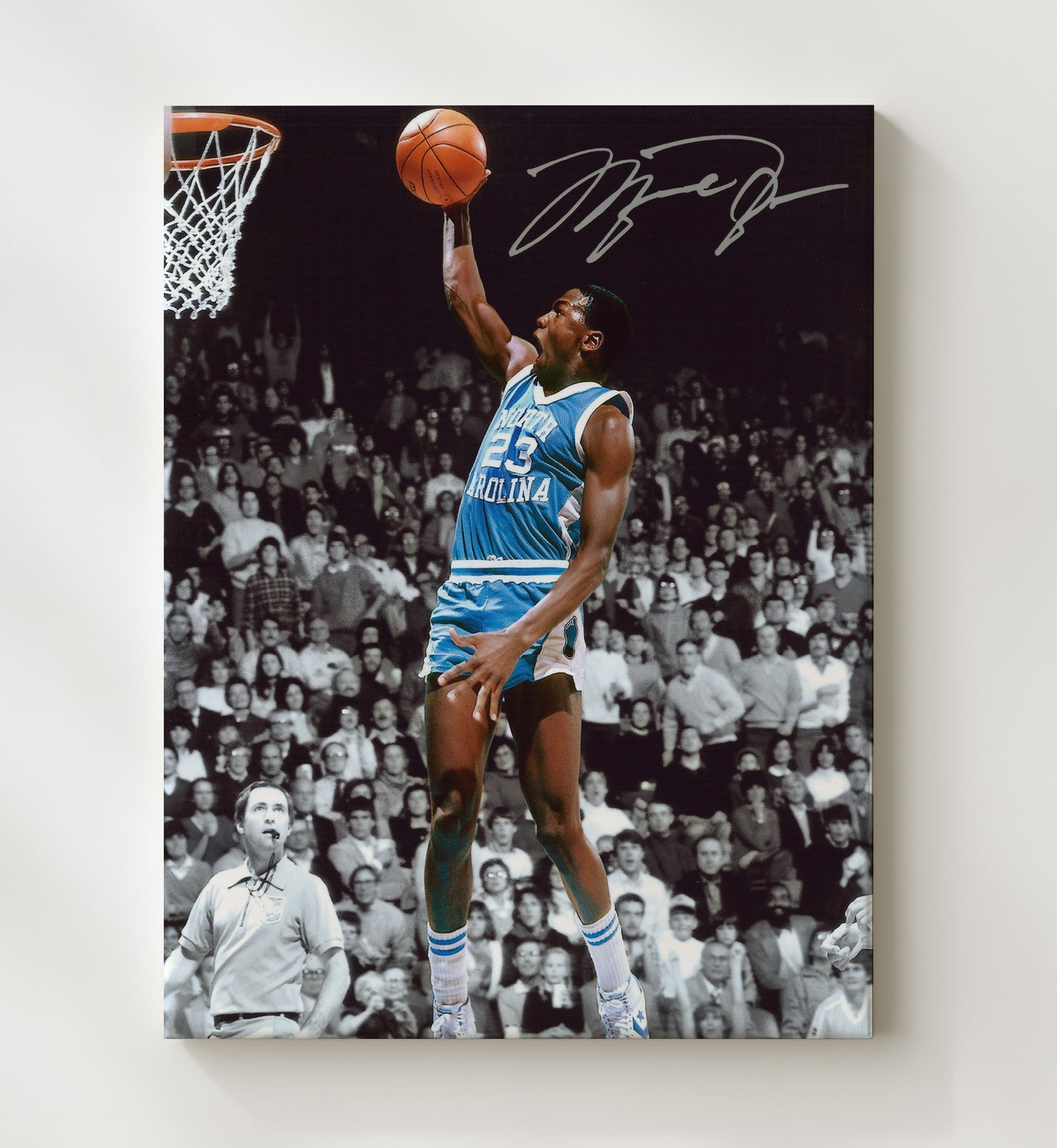 North Carolina Basketball Michael Jordan Dunk Carolina Blue Legacy College Basketball Wall Art 20x24 Canvas college basketball wall art print