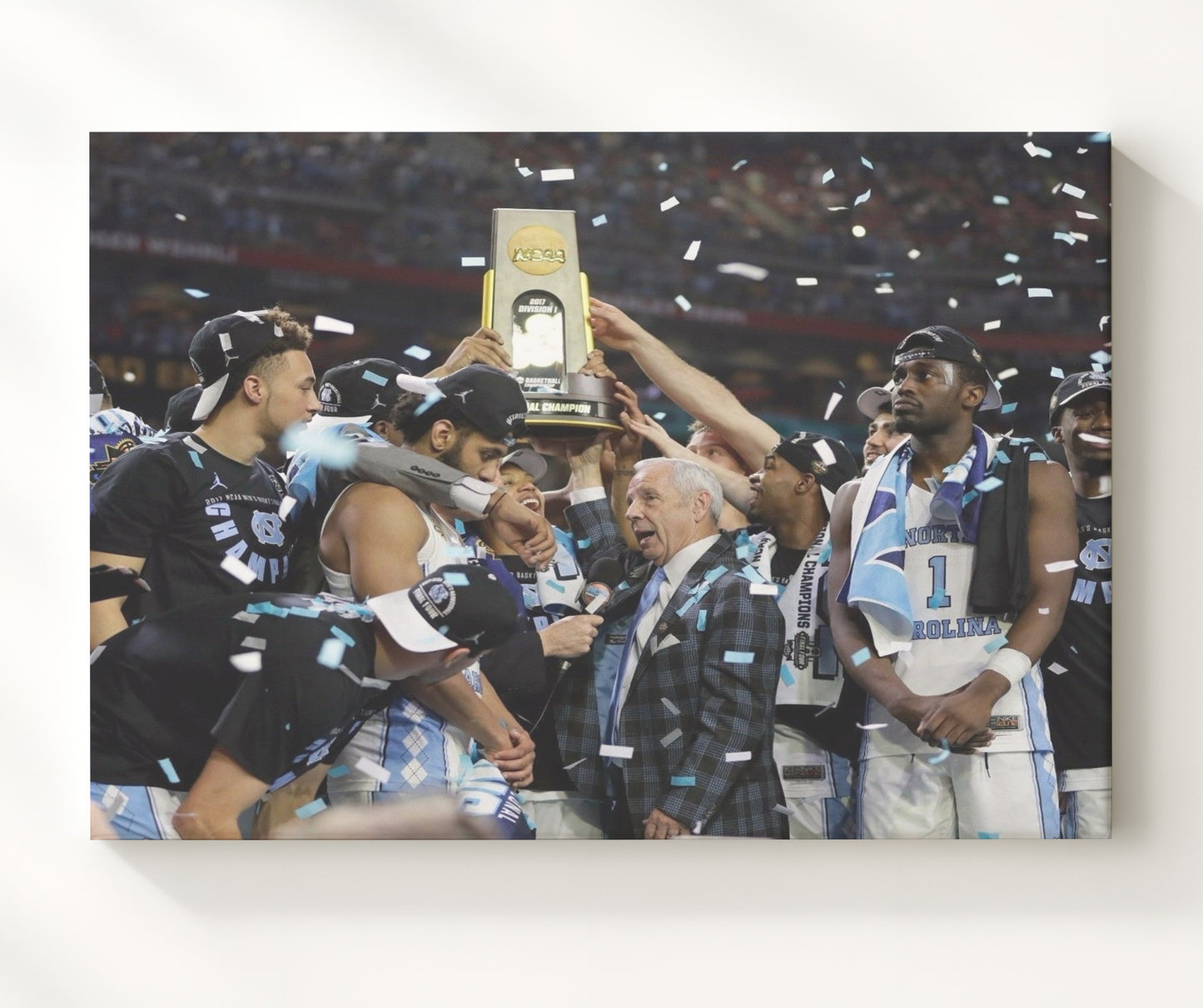 North Carolina Basketball NCAA Championship Trophy Celebration 2017 College Basketball Wall Art 20x24 Canvas college basketball wall art print