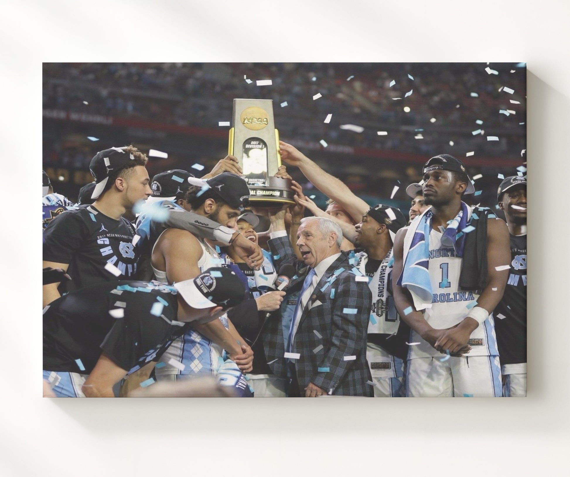 North Carolina Basketball NCAA Championship Trophy Celebration 2017 College Basketball Wall Art 20x24 Canvas college basketball wall art print