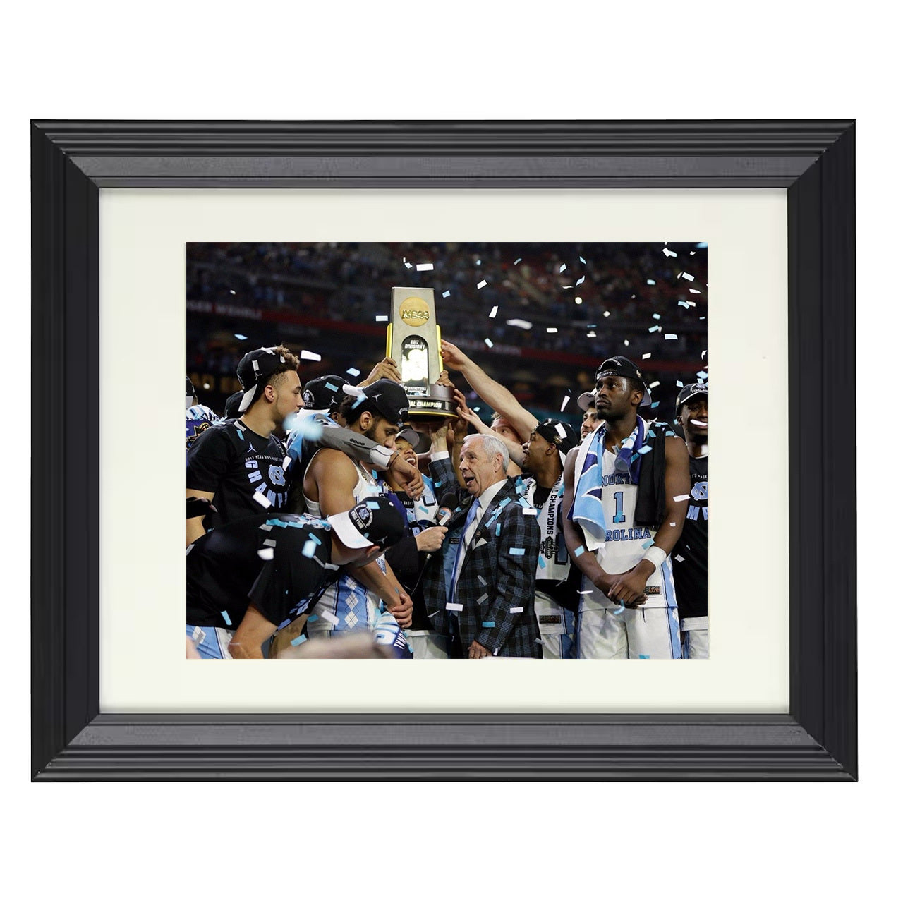 North Carolina – NCAA Championship Trophy Celebration 2017 – 8x10 black beveled framed college basketball wall art