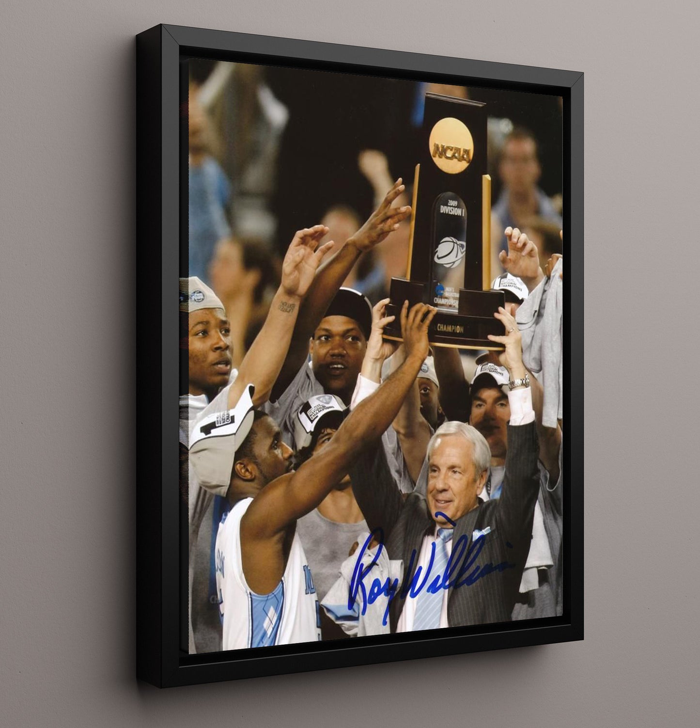 North Carolina Basketball Roy Williams Championship Trophy Celebration College Basketball Wall Art 16x20 Framed Canvas college basketball wall art print