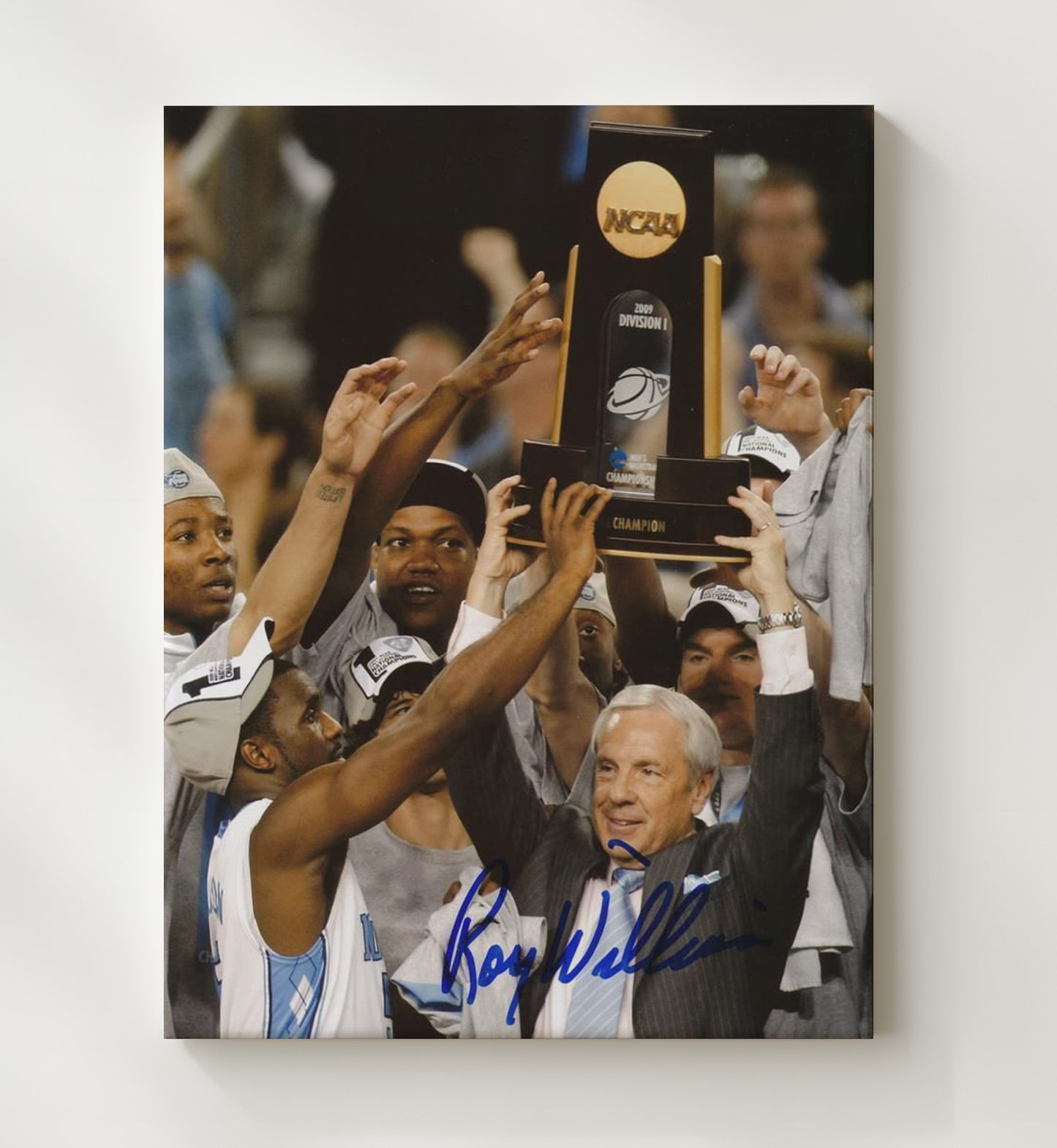 North Carolina Basketball Roy Williams Championship Trophy Celebration College Basketball Wall Art 20x24 Canvas college basketball wall art print