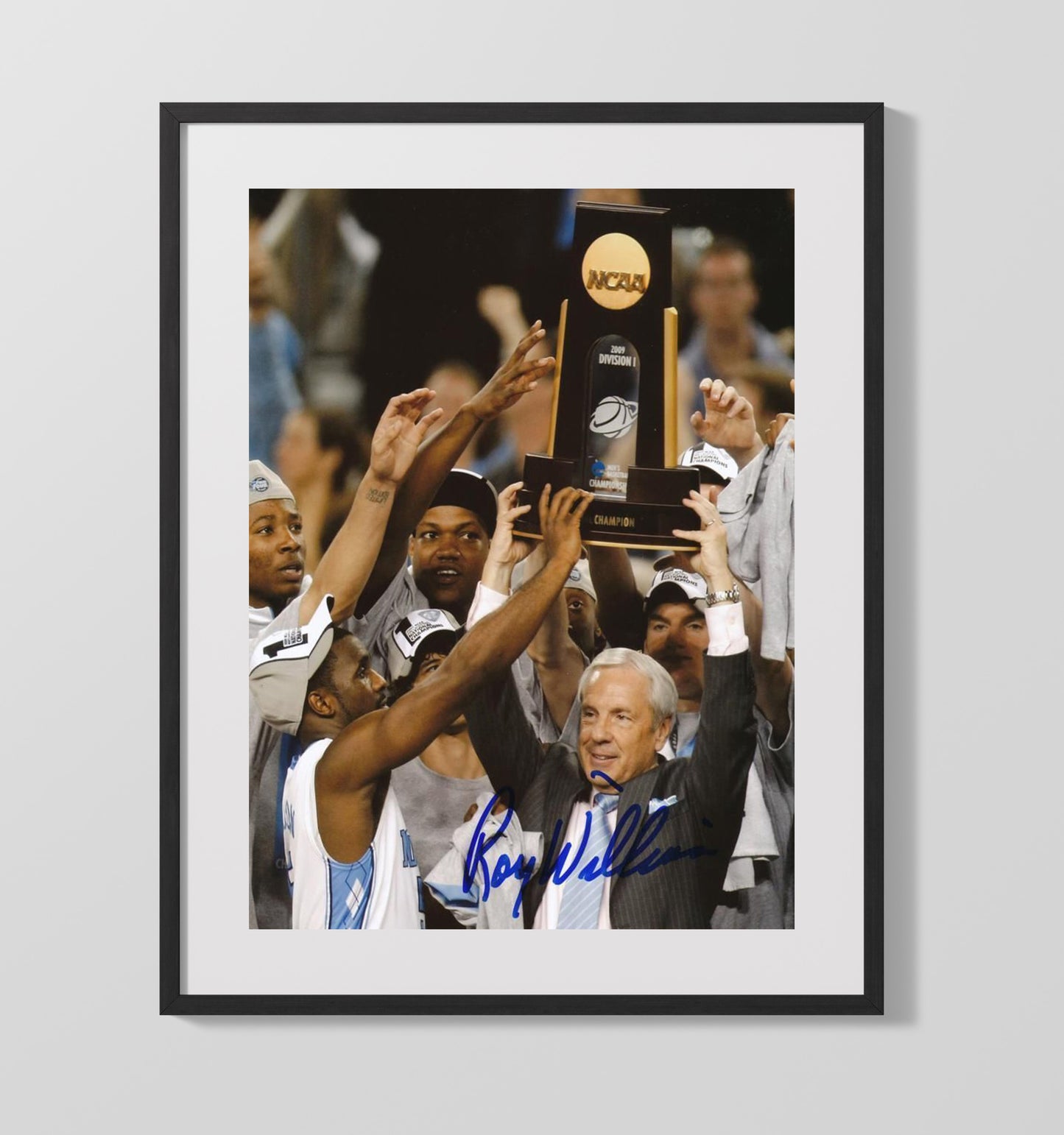 North Carolina Basketball Roy Williams Championship Trophy Celebration College Basketball Wall Art 16x20 Gallery Frame college basketball wall art print