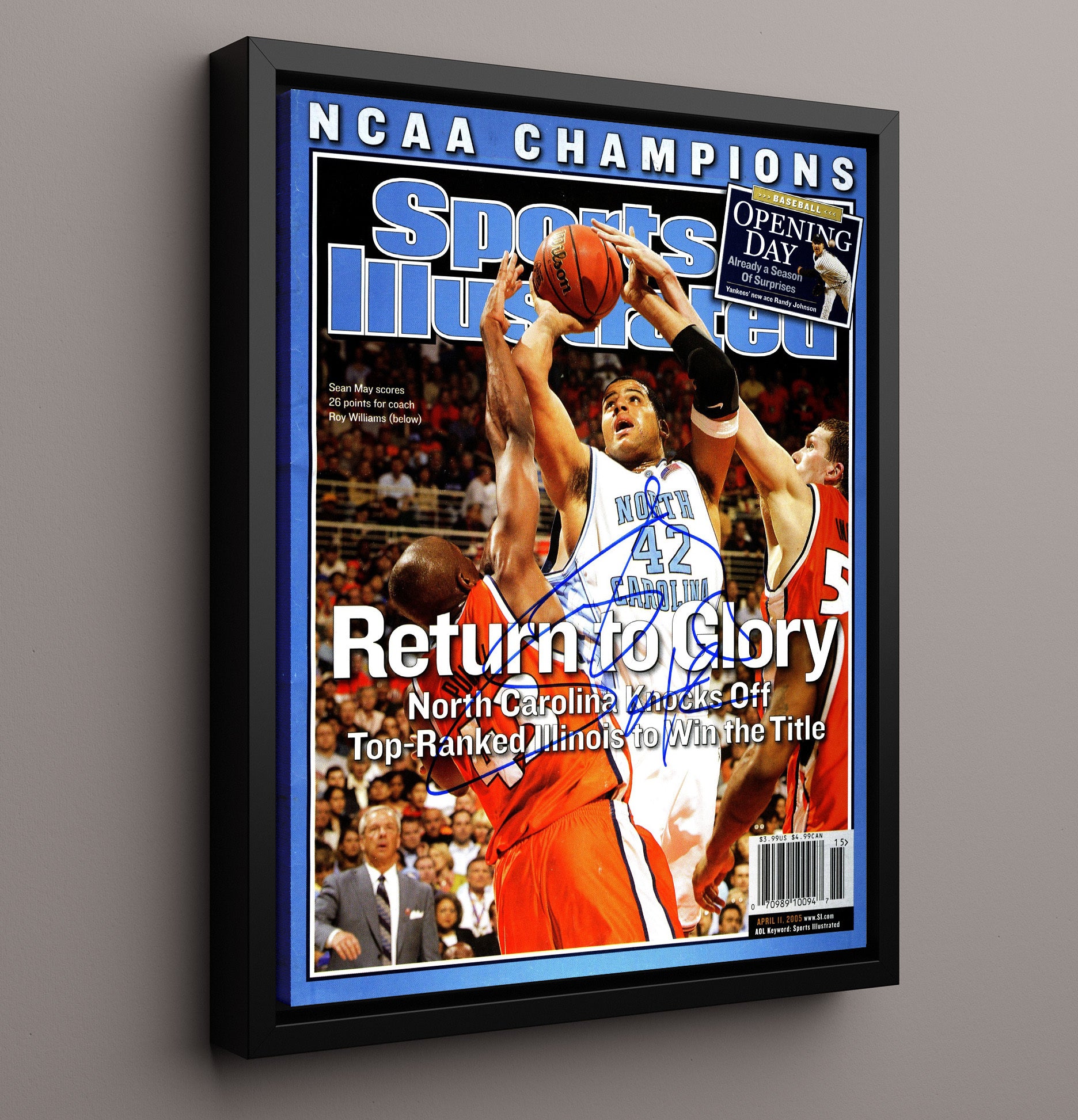 North Carolina Basketball Sean May Return to Glory SI Cover 2005 College Basketball Wall Art 16x20 Framed Canvas college basketball wall art print