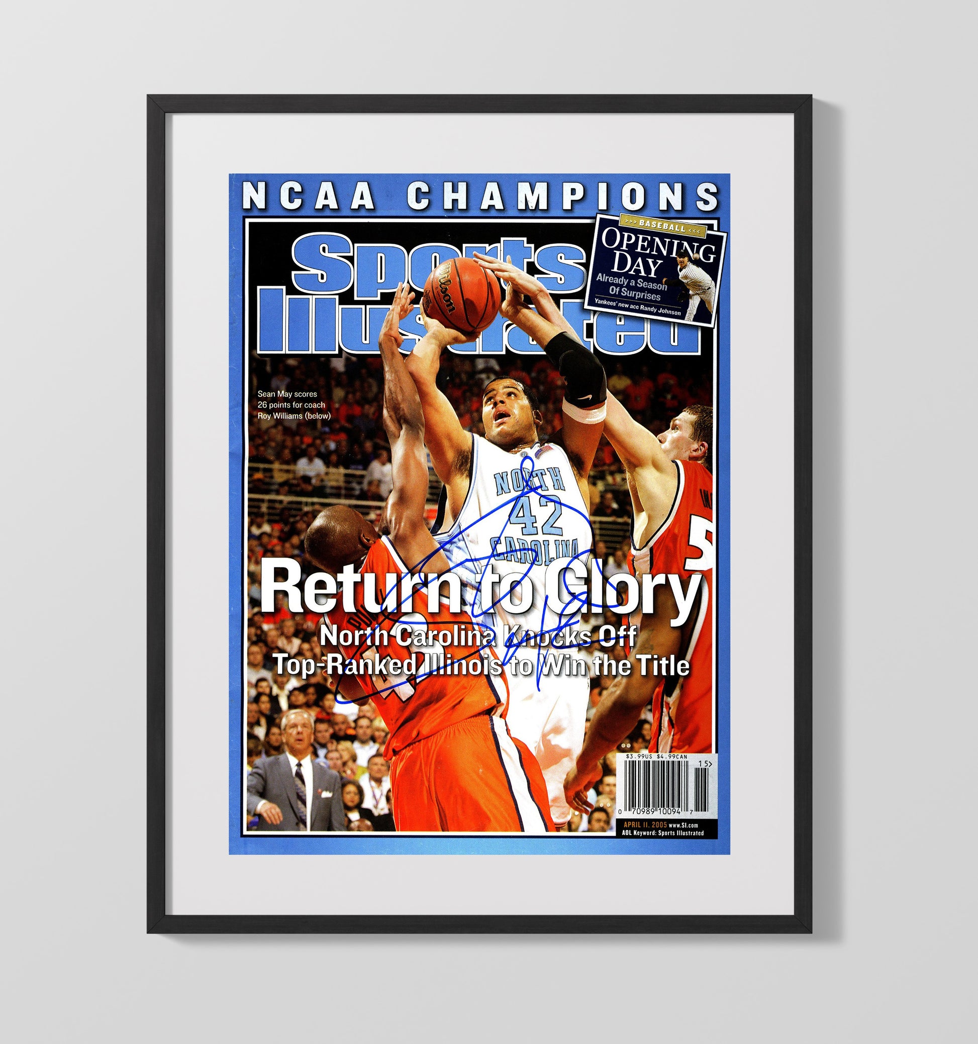 North Carolina Basketball Sean May Return to Glory SI Cover 2005 College Basketball Wall Art 16x20 Gallery Frame college basketball wall art print