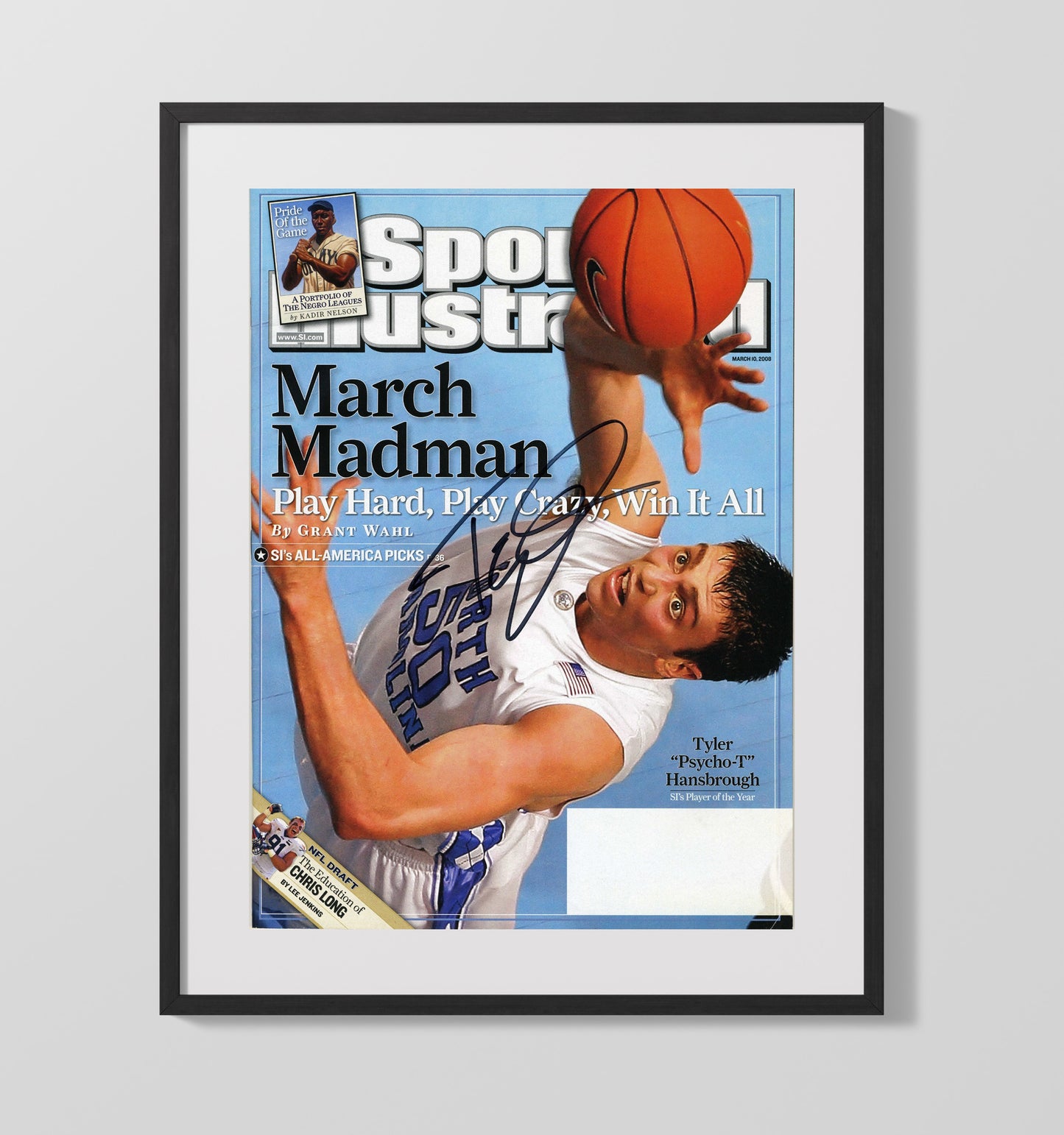 North Carolina Basketball Tyler Hansbrough March Madness SI Cover 2008 College Basketball Wall Art 16x20 Gallery Frame college basketball wall art print