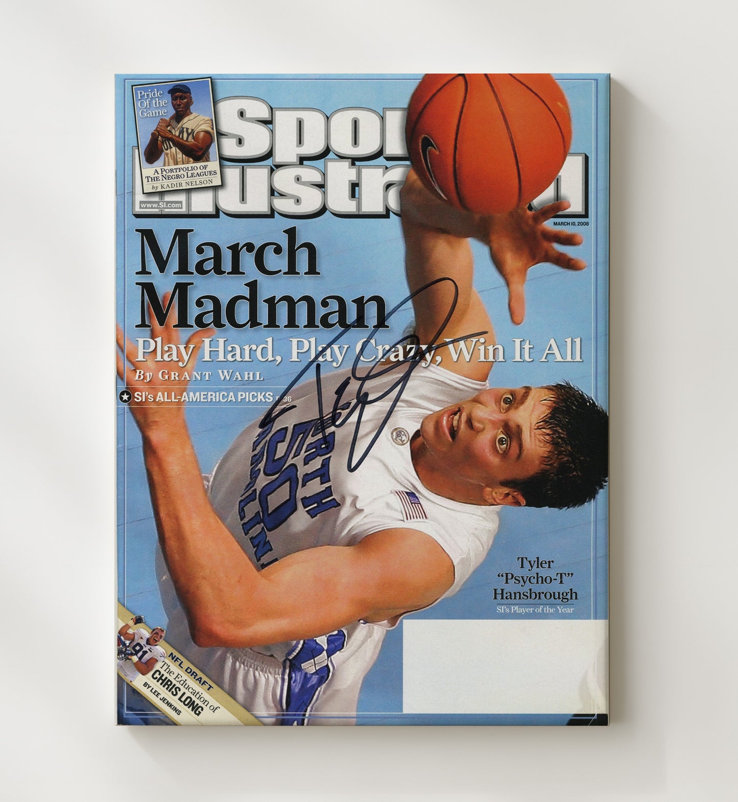 North Carolina Basketball Tyler Hansbrough March Madness SI Cover 2008 College Basketball Wall Art 20x24 Canvas college basketball wall art print